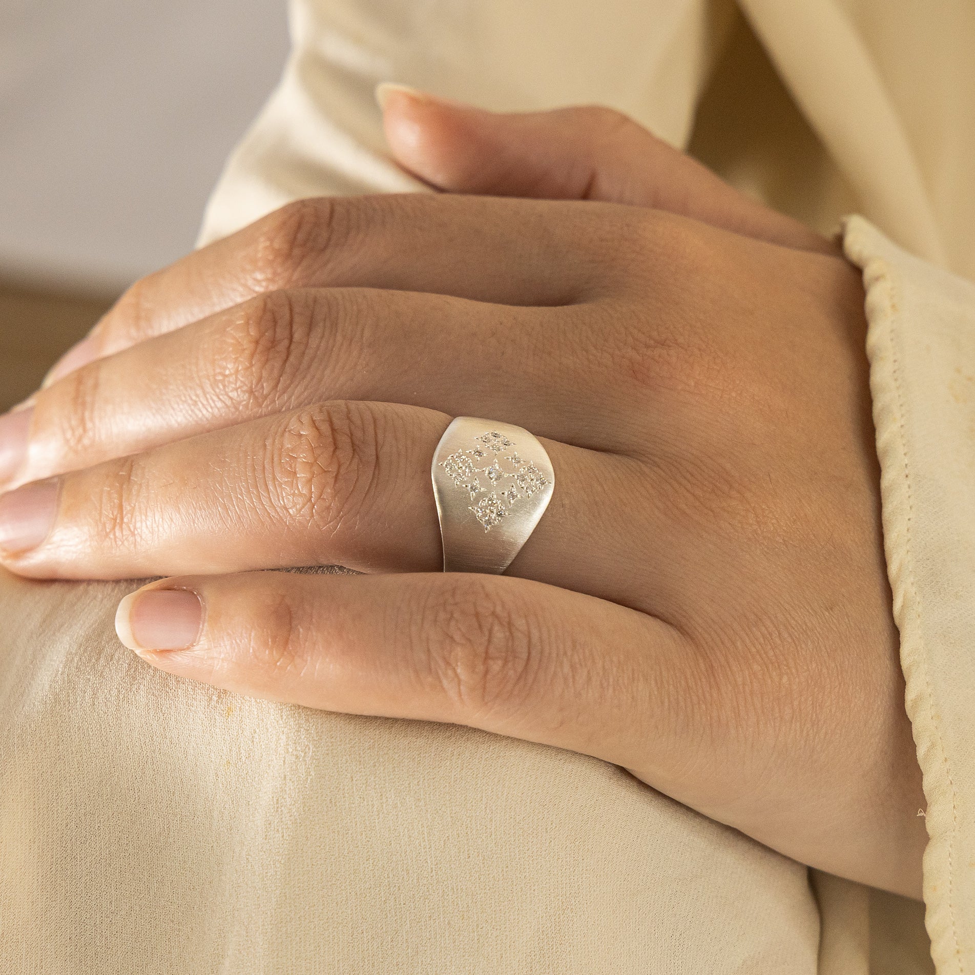 Moon & Stars Shield Ring in Silver
