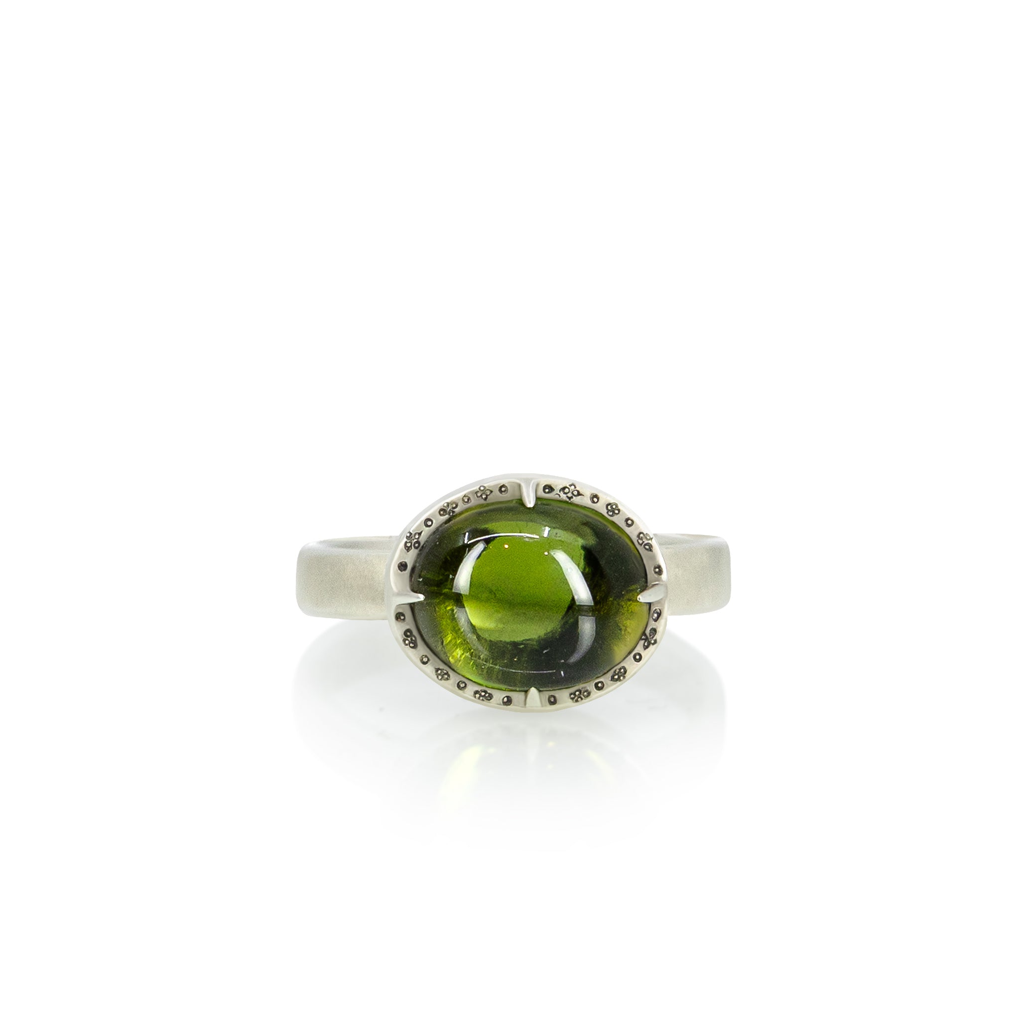Silver Engraved Green Tourmaline Ring