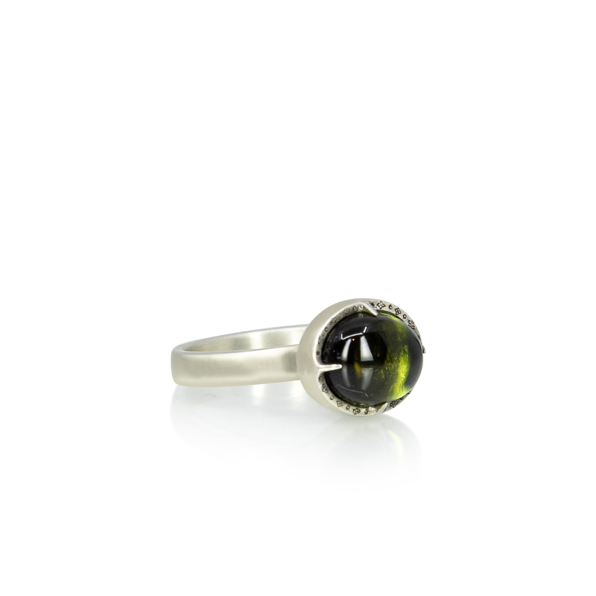 Silver Engraved Green Tourmaline Ring