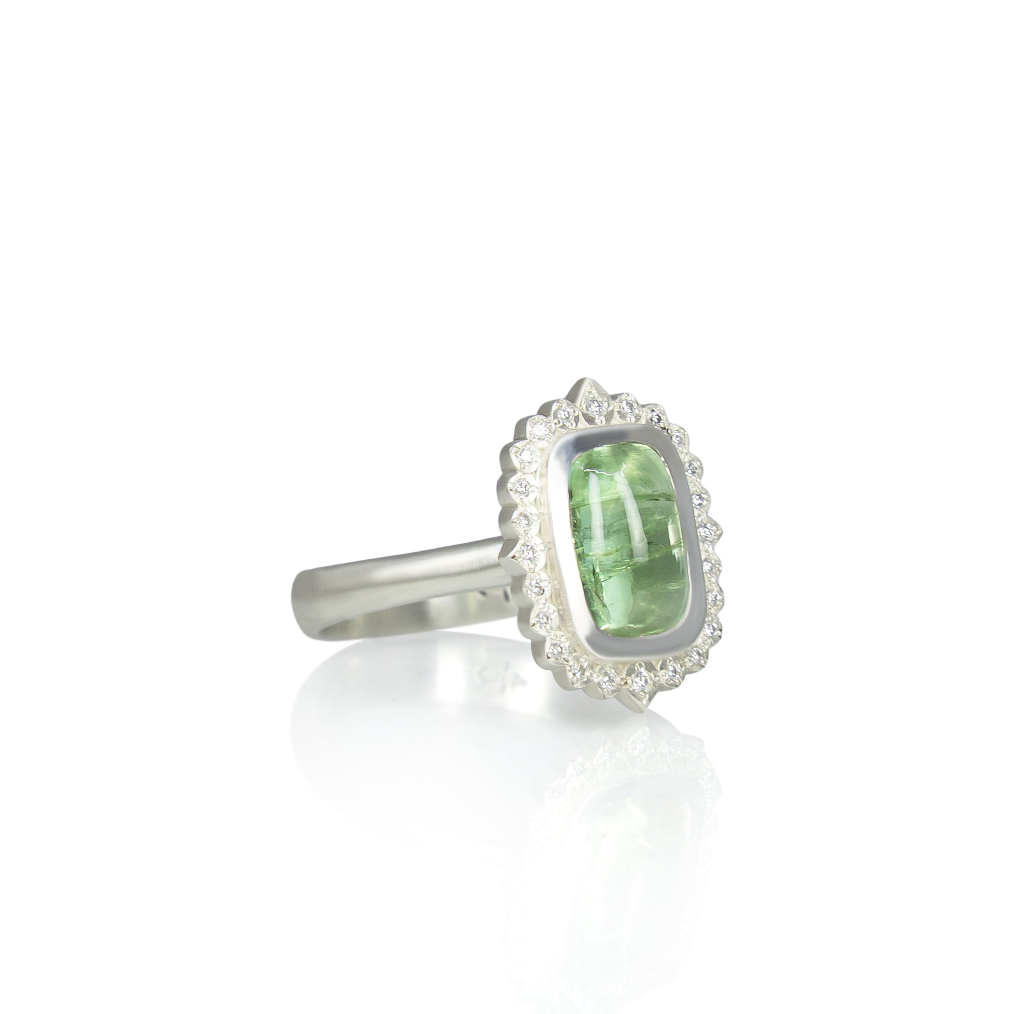 Green Tourmaline Silver Flame Ring - 2.71ct