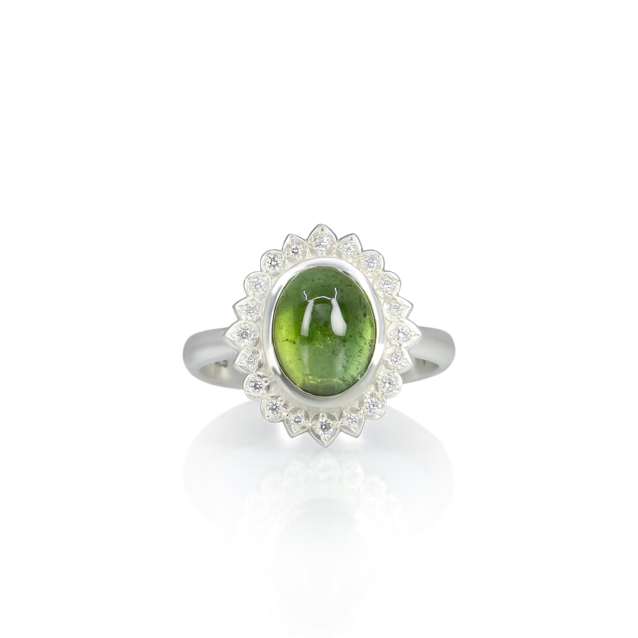 Green Tourmaline Silver Flame Ring - 2.51ct