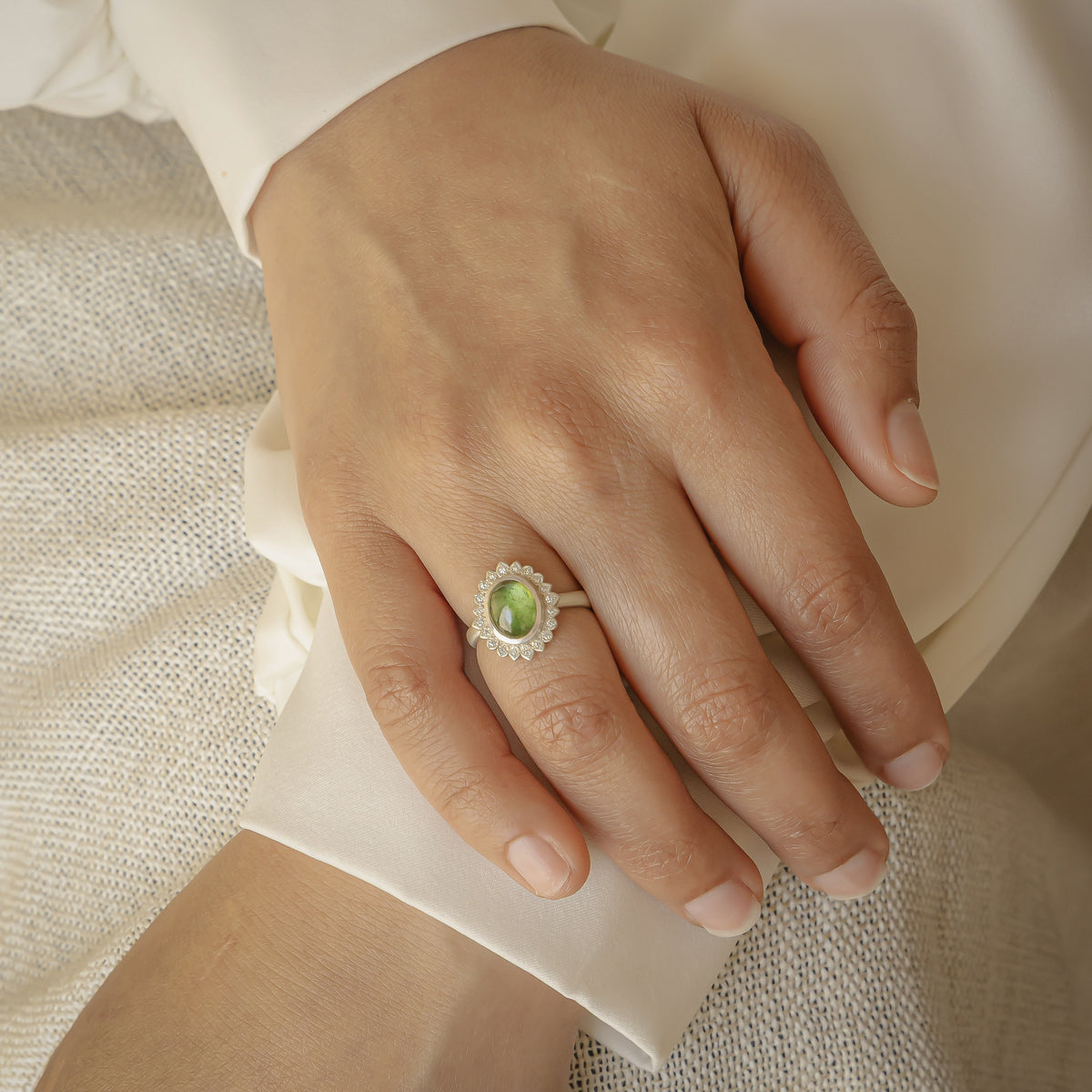 Green Tourmaline Silver Flame Ring - 2.51ct