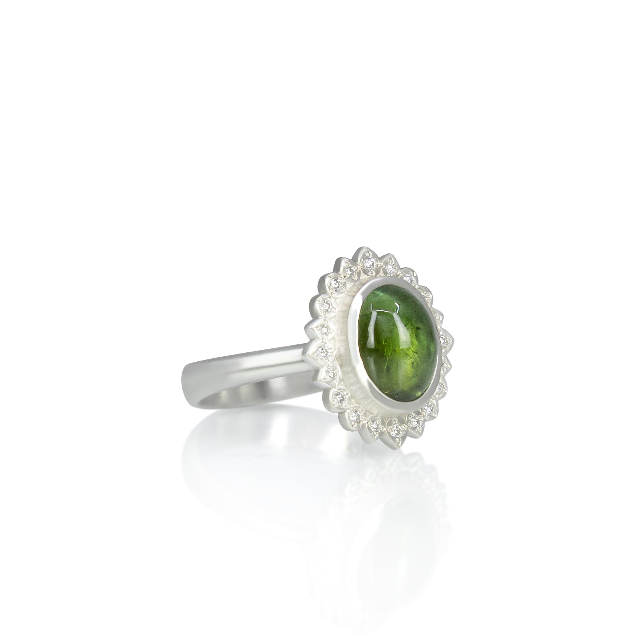 Green Tourmaline Silver Flame Ring - 2.51ct