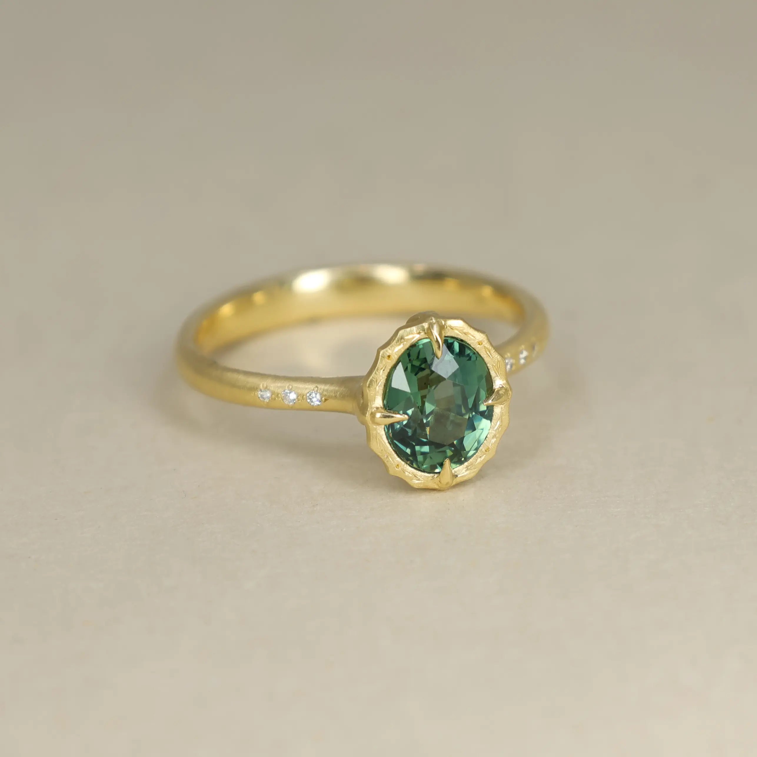 Oval Green Sapphire Lotus Ring - 1.52ct
