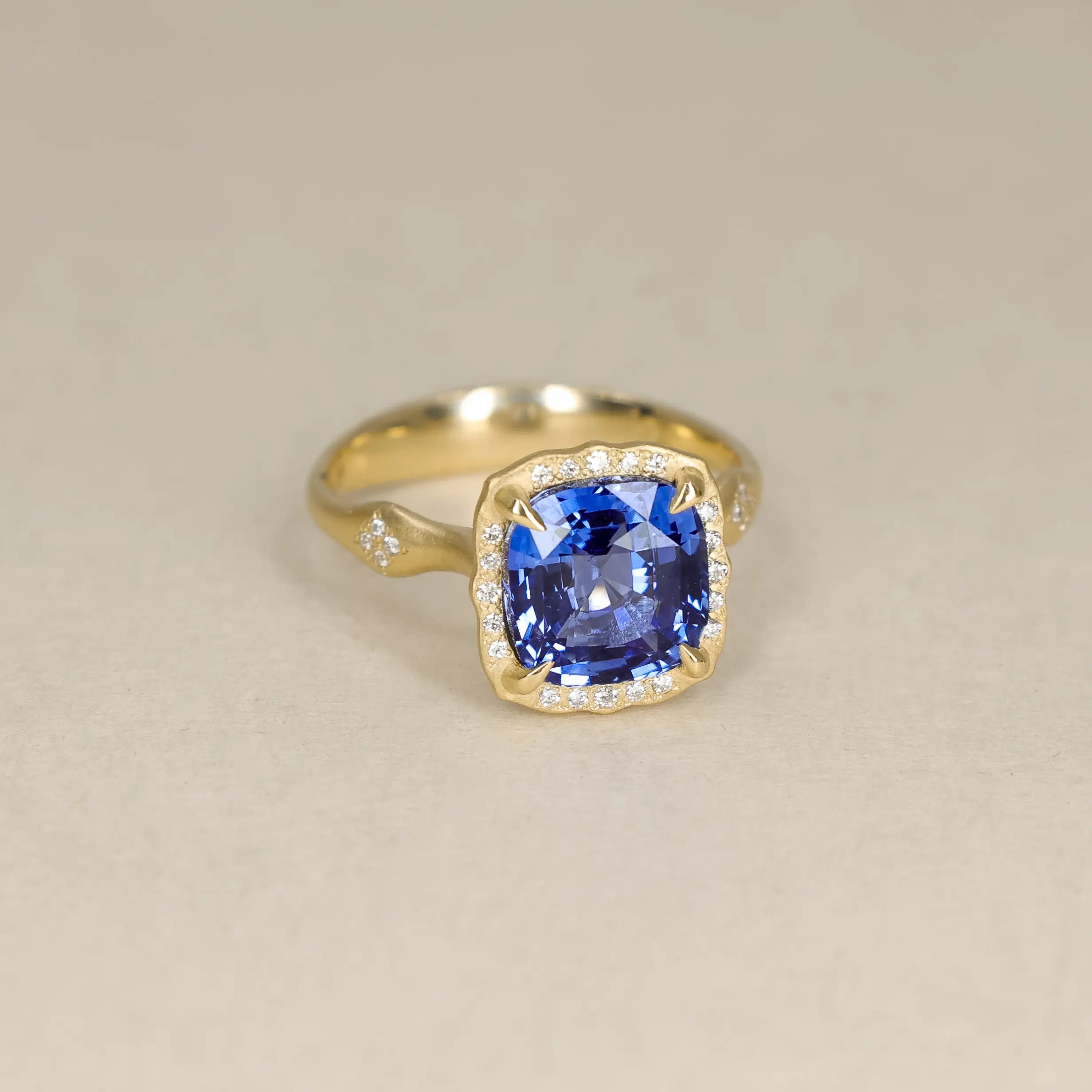 Cushion Sapphire Rosebud Ring - 4.07ct