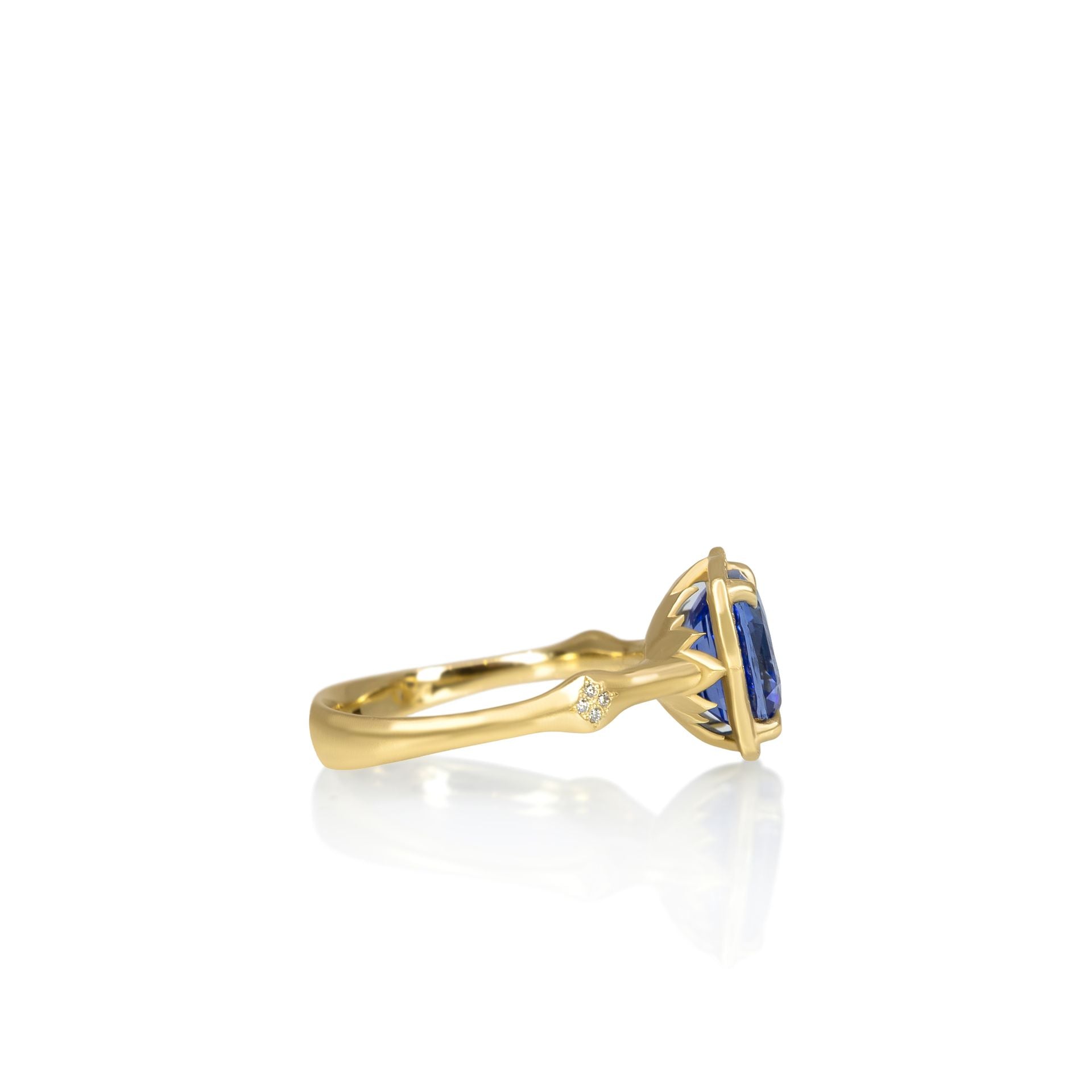 Cushion Sapphire Rosebud Ring - 4.07ct