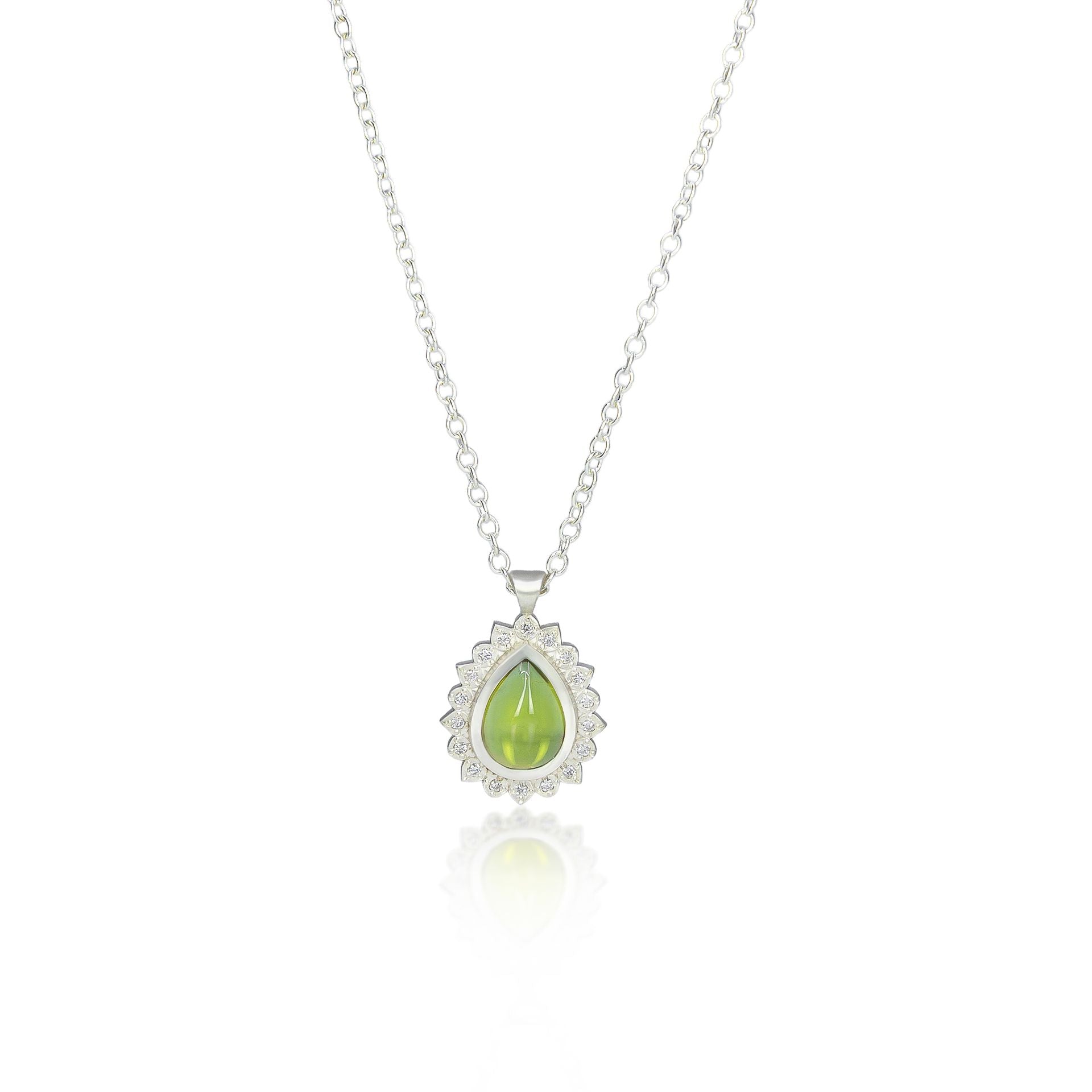 Green Tourmaline Silver Flame Pendant