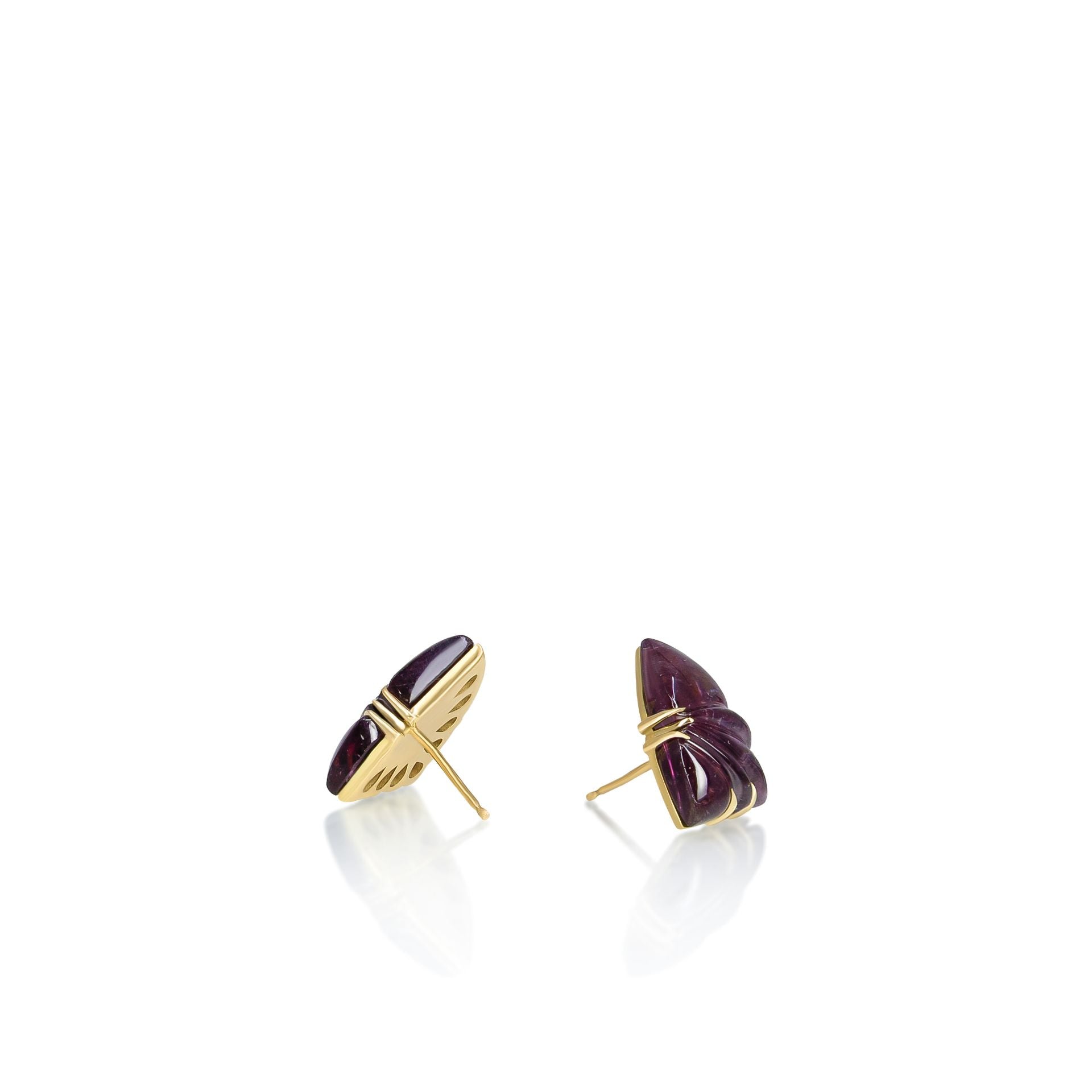 Butterfly Carved Pink Tourmaline Studs
