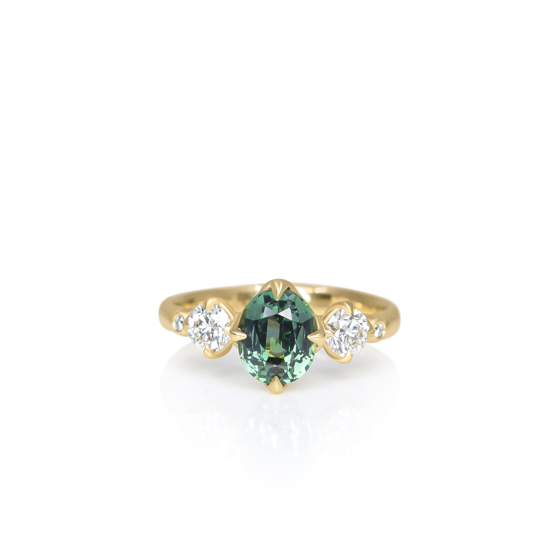 Green Sapphire Rambling Rose Ring - 1.52ct center