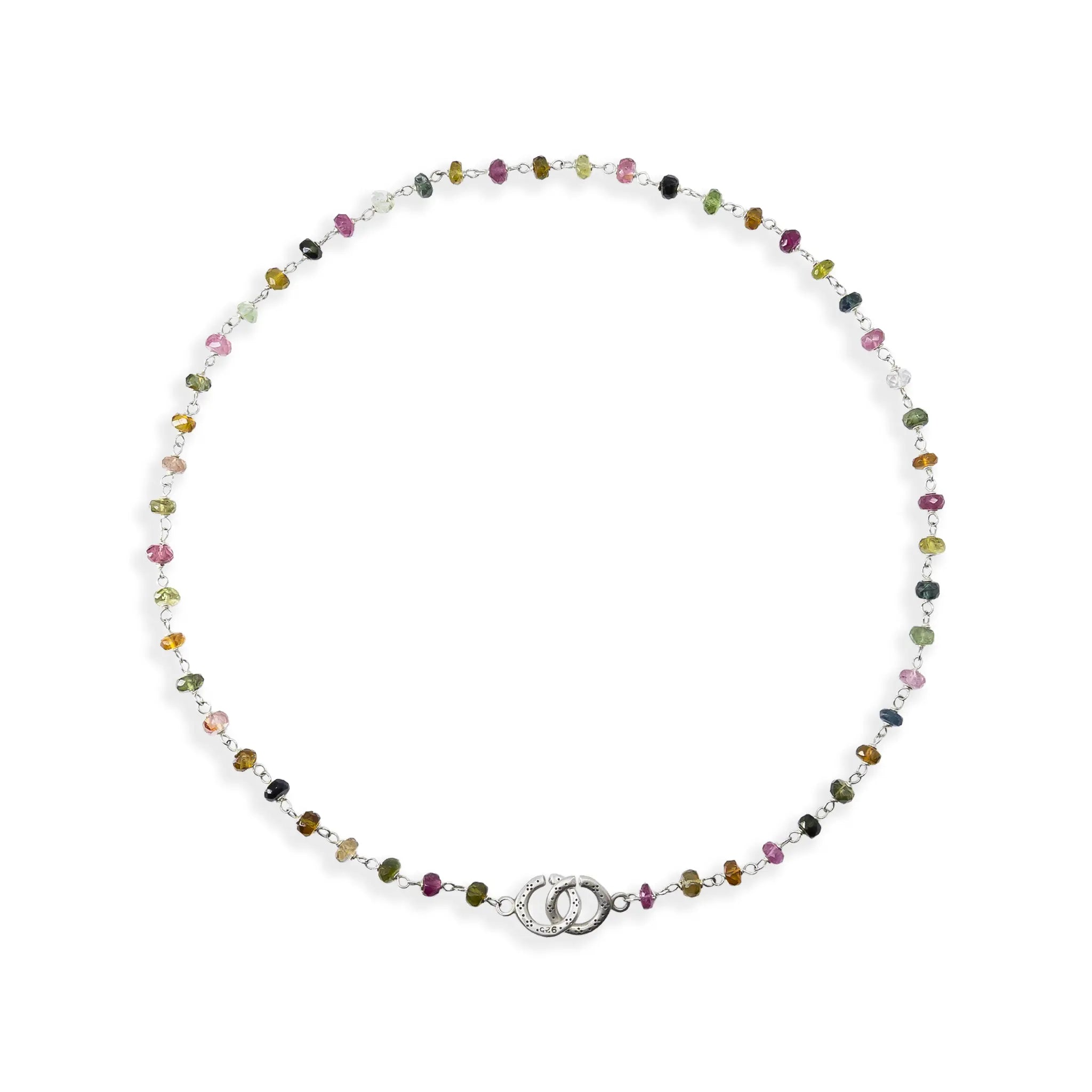 Tourmaline Beaded Silver Necklace - 16 Inches