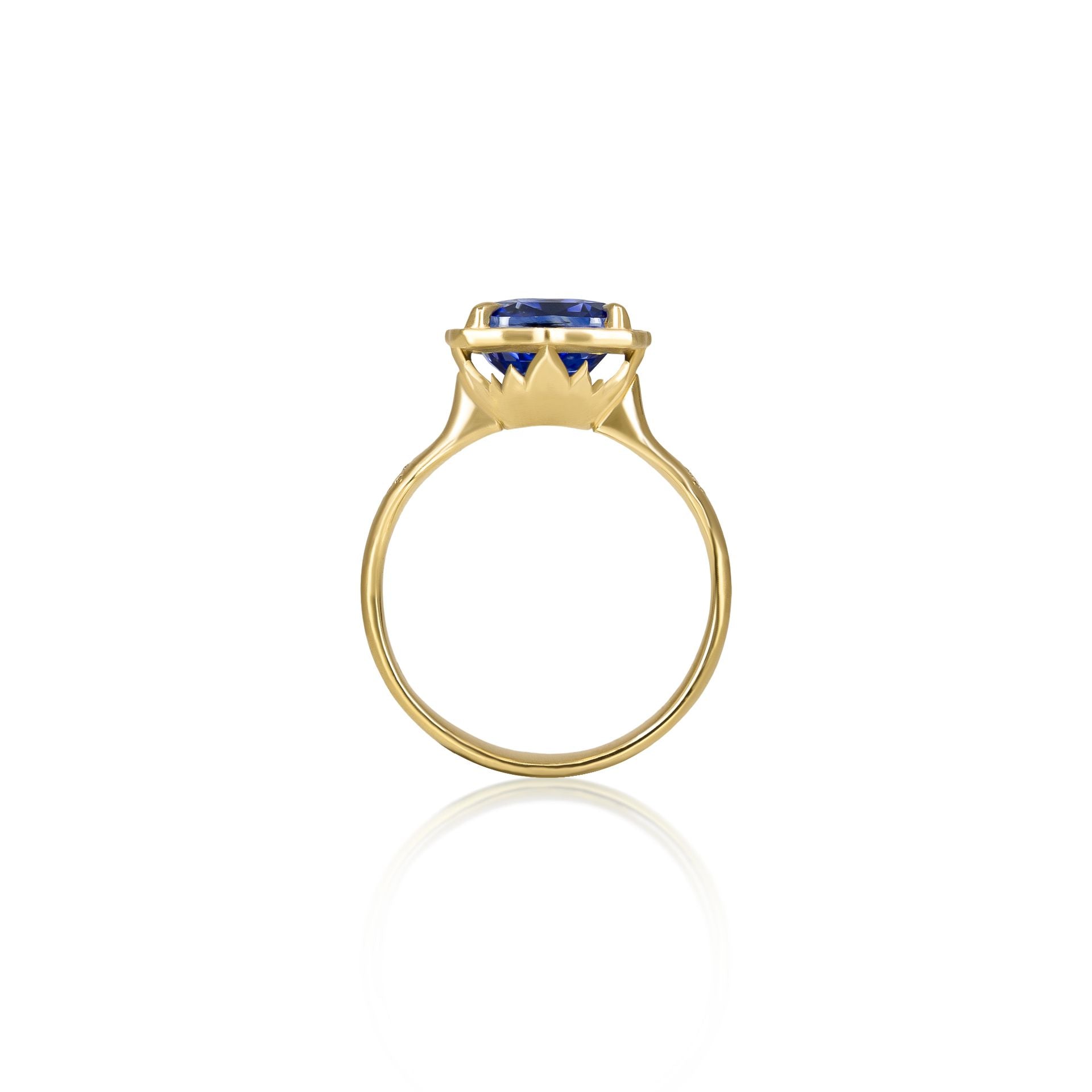 Cushion Sapphire Rosebud Ring - 4.07ct