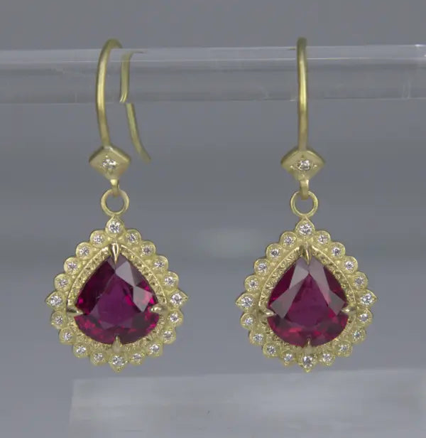 Rubellite and diamond Flame Earrings
