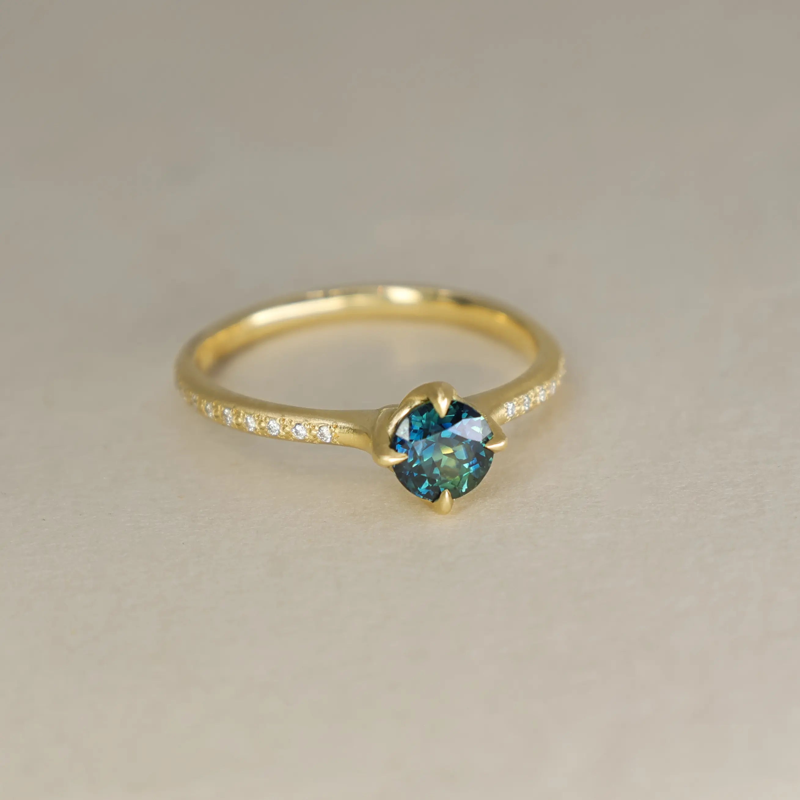 Teal Sapphire Rosehip Ring - 0.76ct