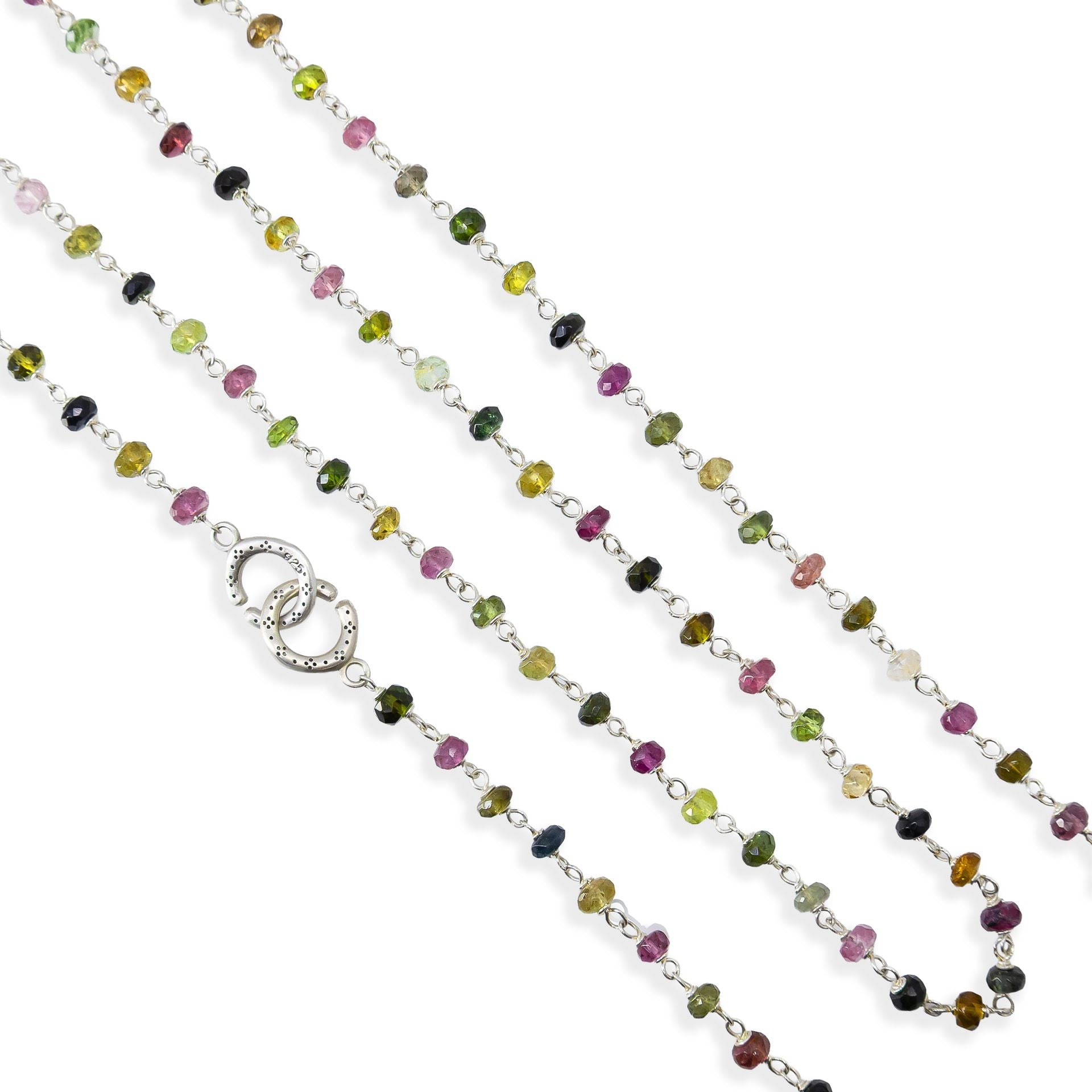 Tourmaline Beaded Silver Necklace - 30 inches