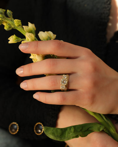 Three Cushion Lotus Ring