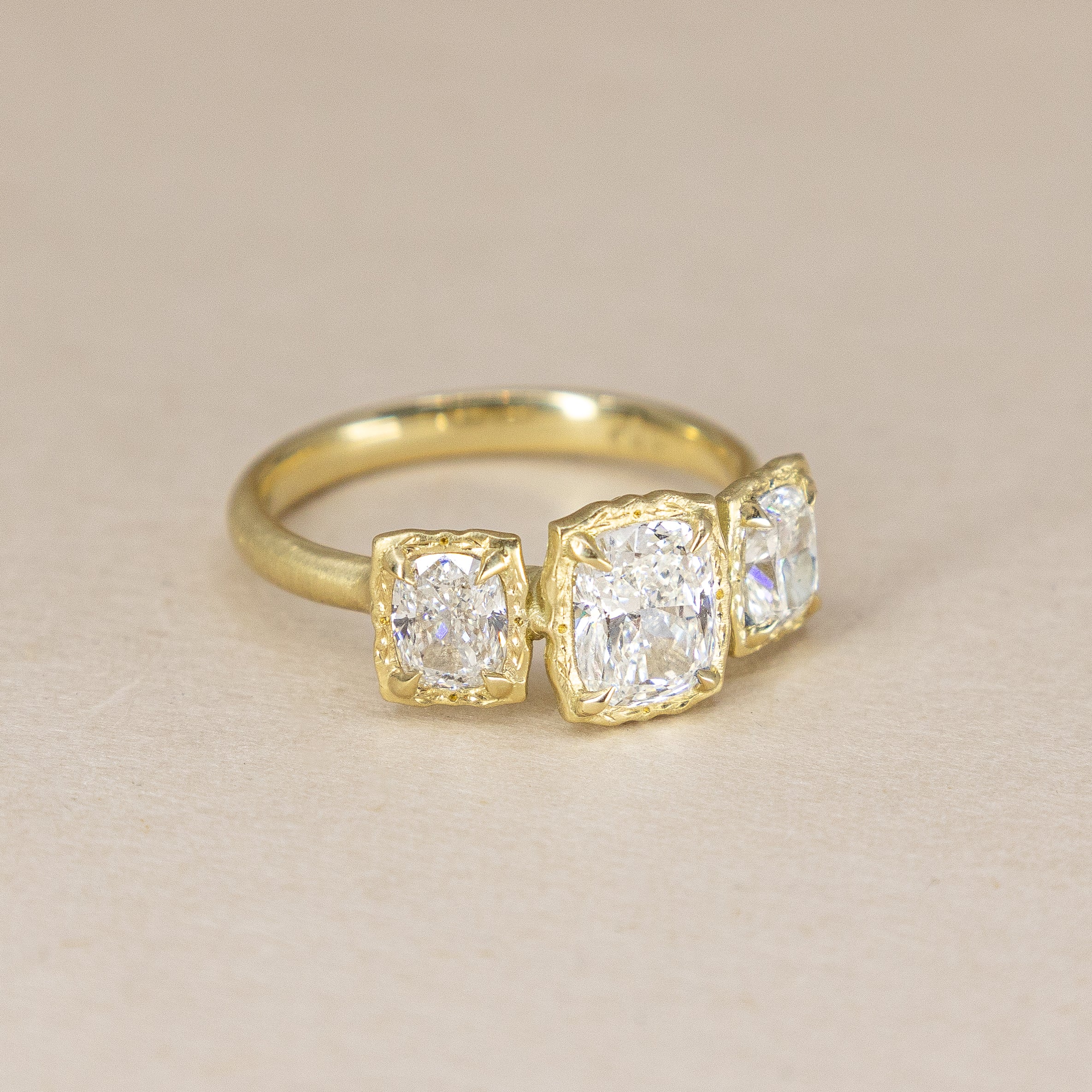 Three Stone Cushion Lotus Ring