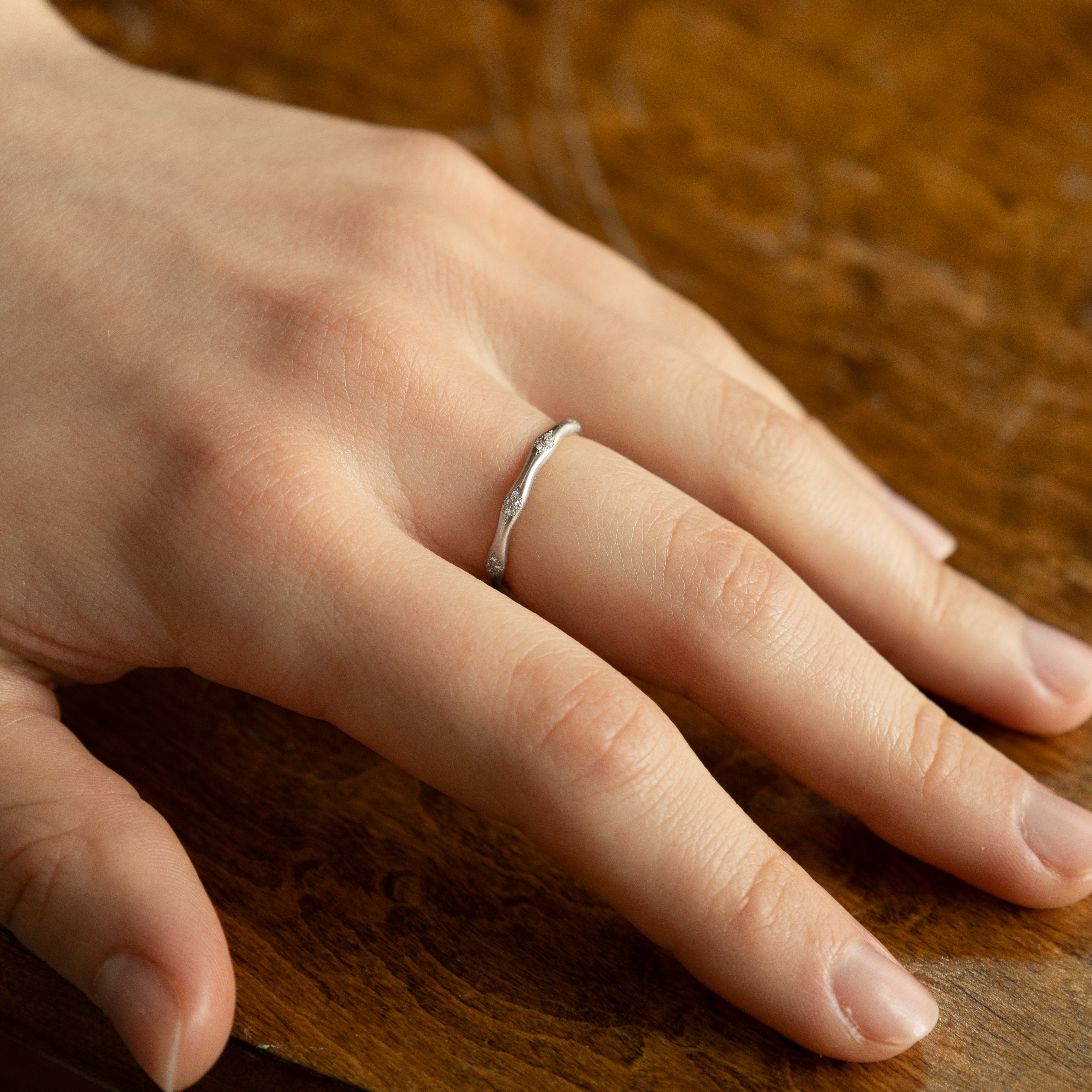 Thin Wavy Memories Band in Platinum