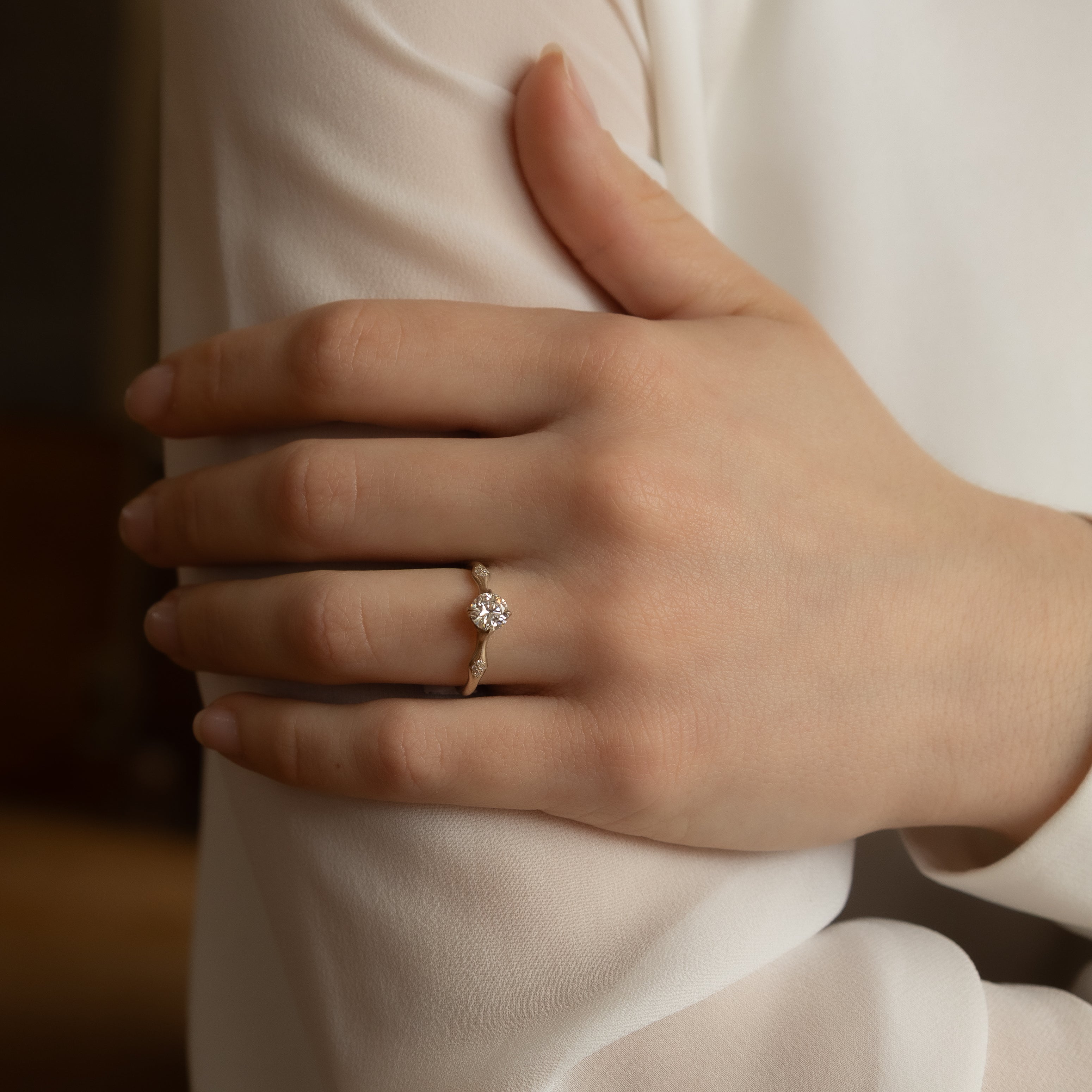 White Gold Round Rosebud Ring