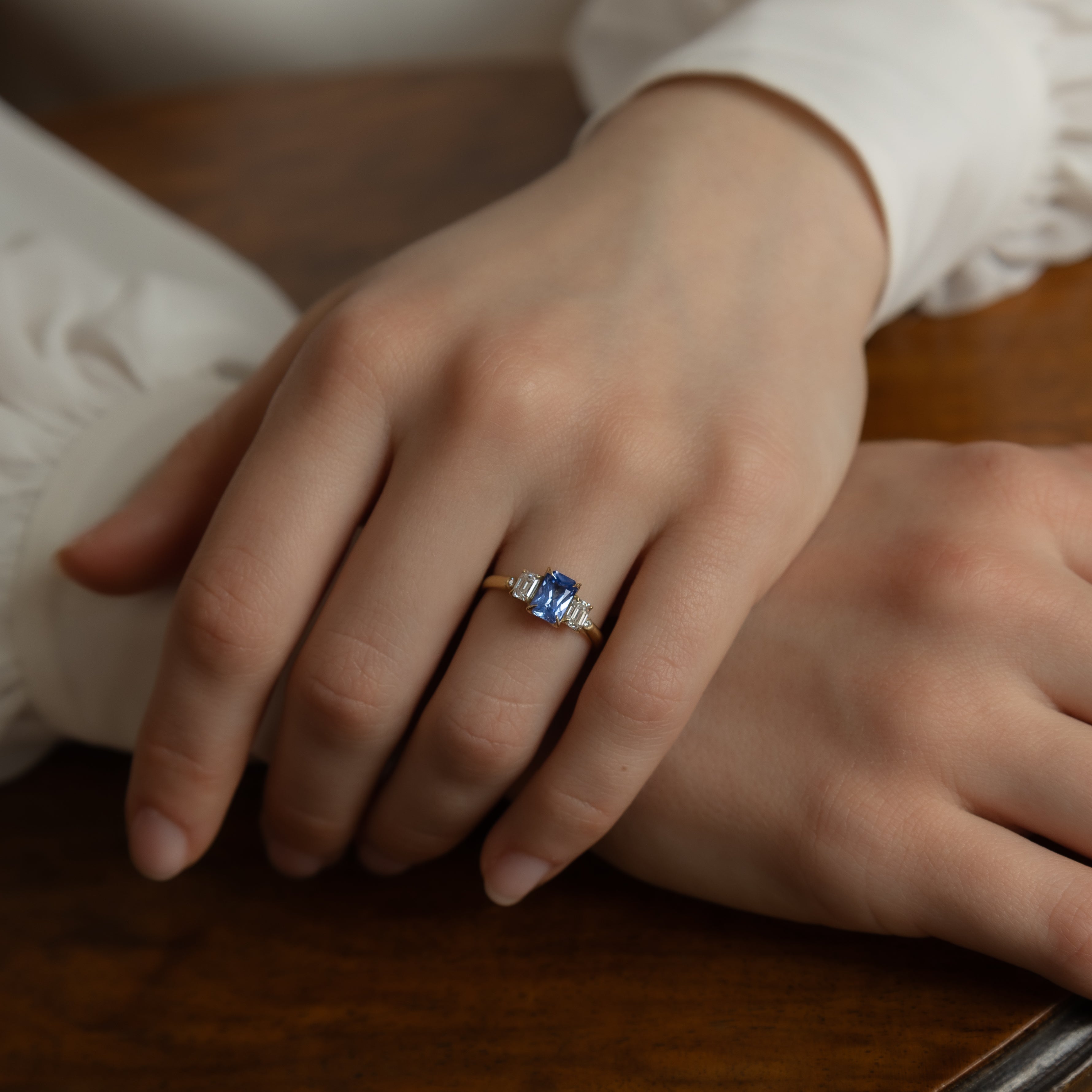 Step Cut Sapphire Rambling Rose Ring - 1.20ct