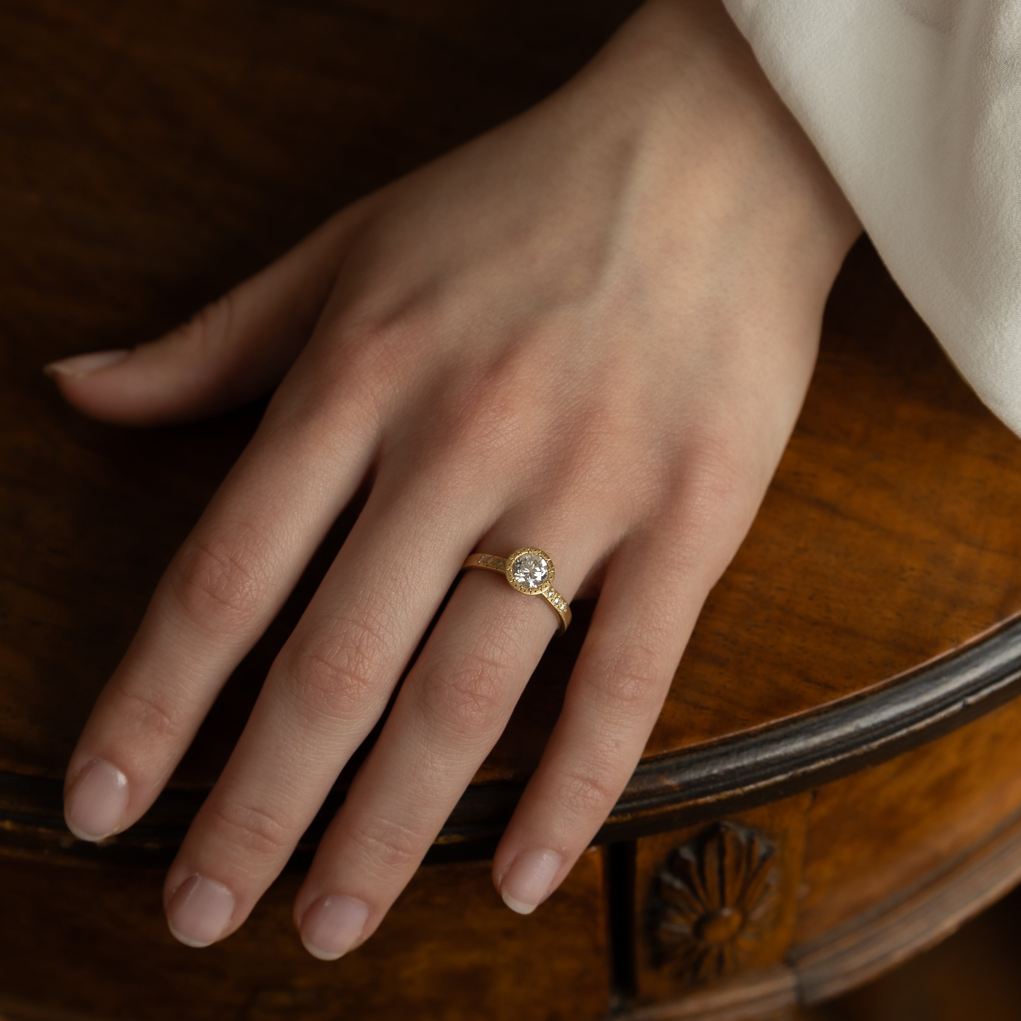 Round Etched Bezel Ring - .90ct