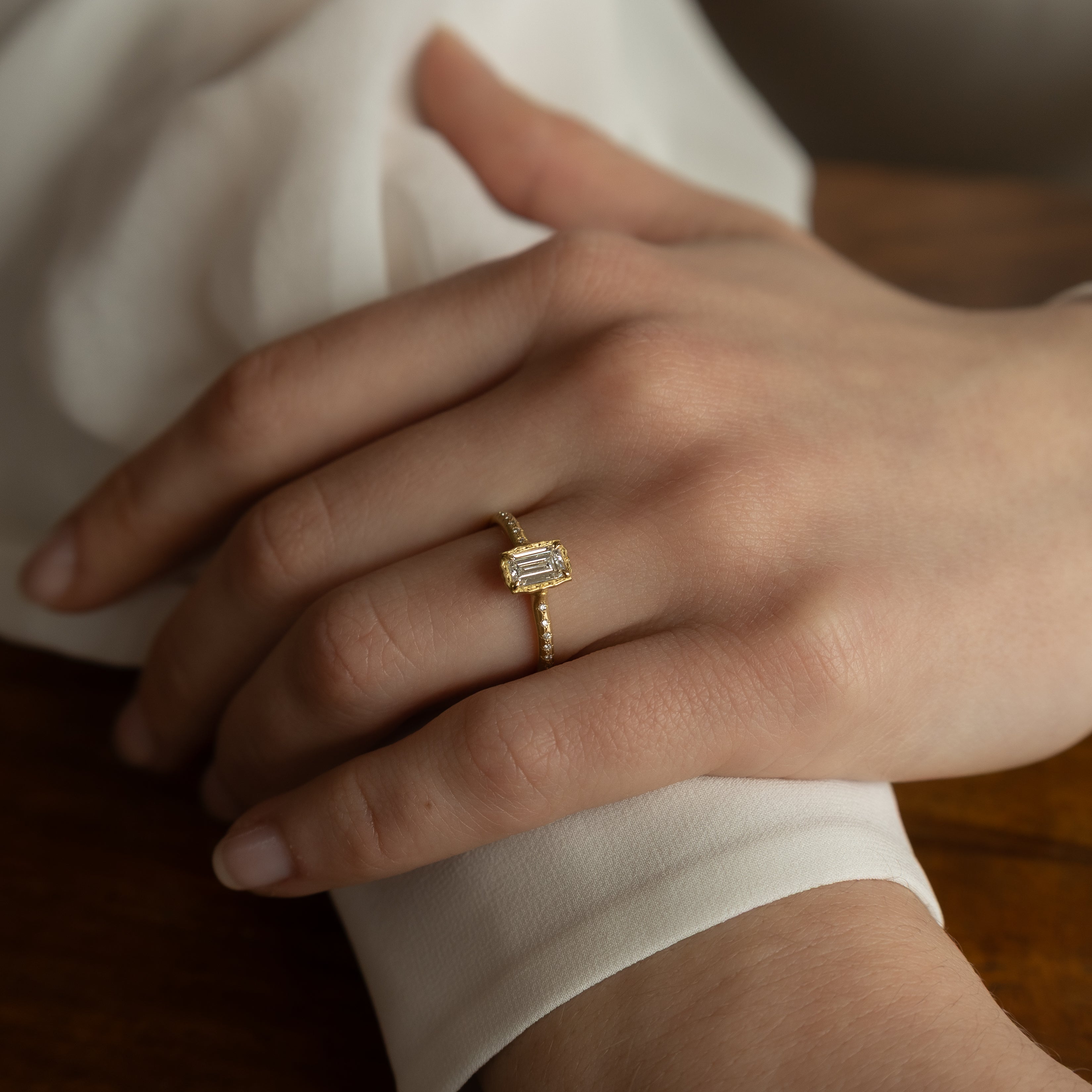 Emerald Cut Lotus Ring - .52ct