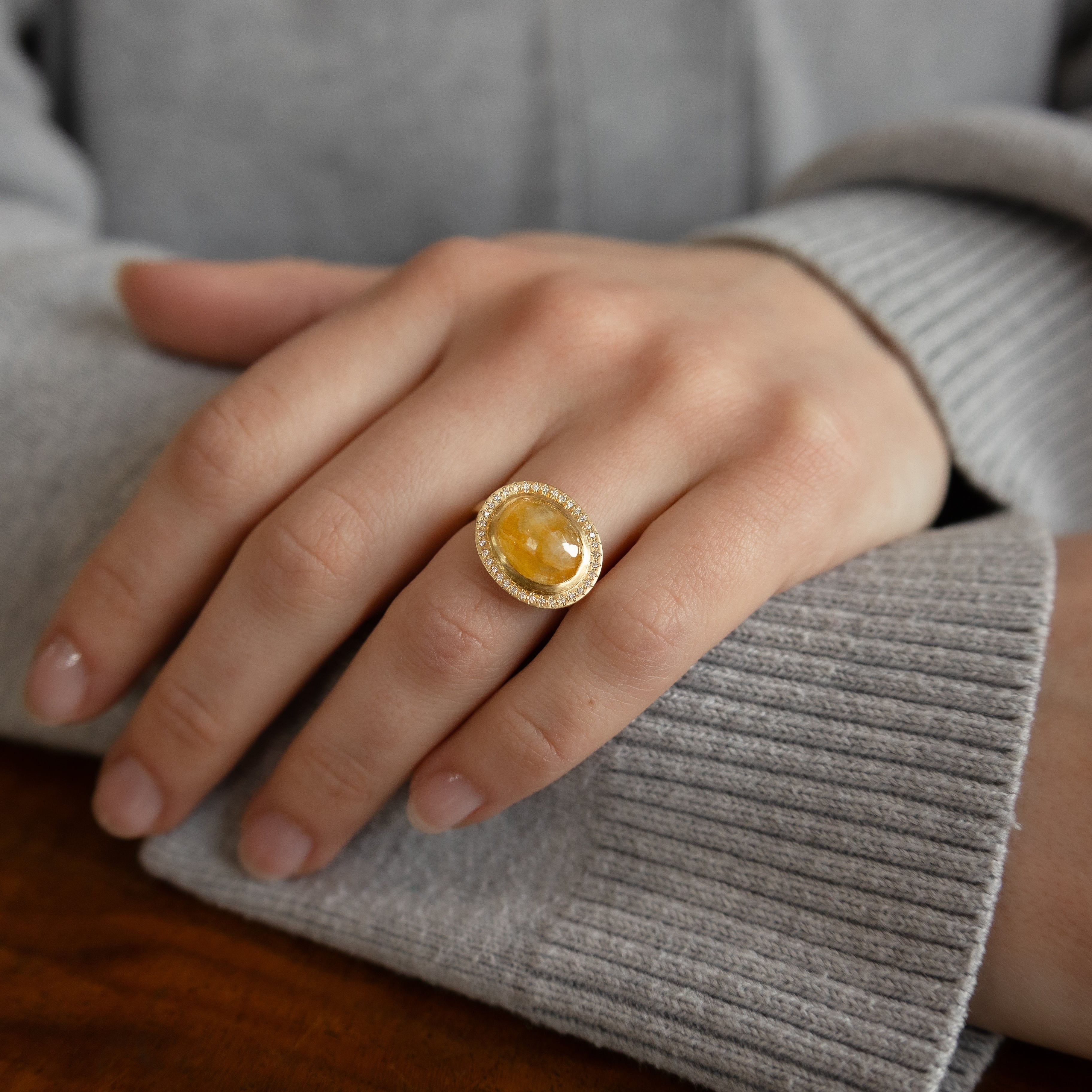 Halo Yellow Sapphire Ring