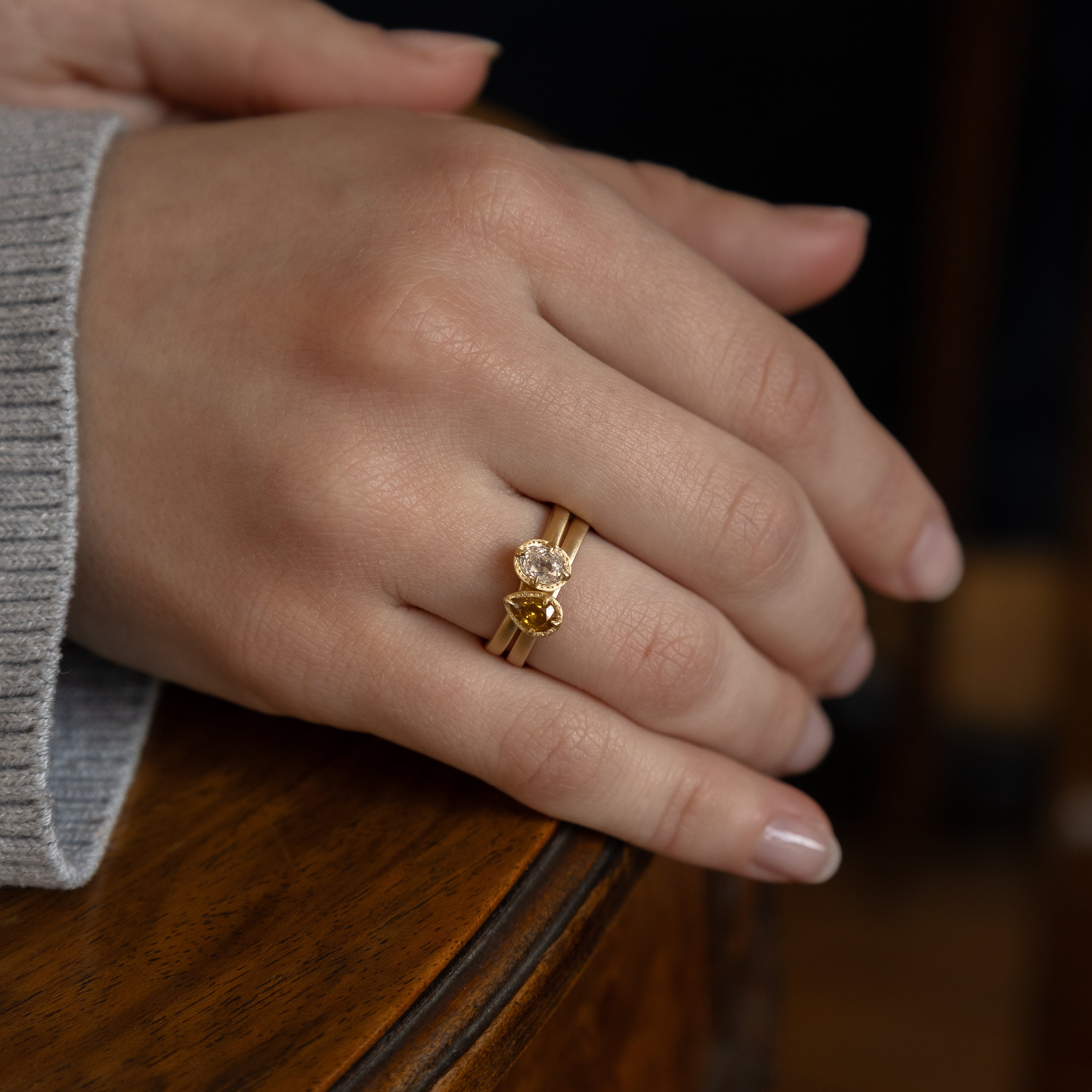 Orange Pear Diamond Stackable Ring