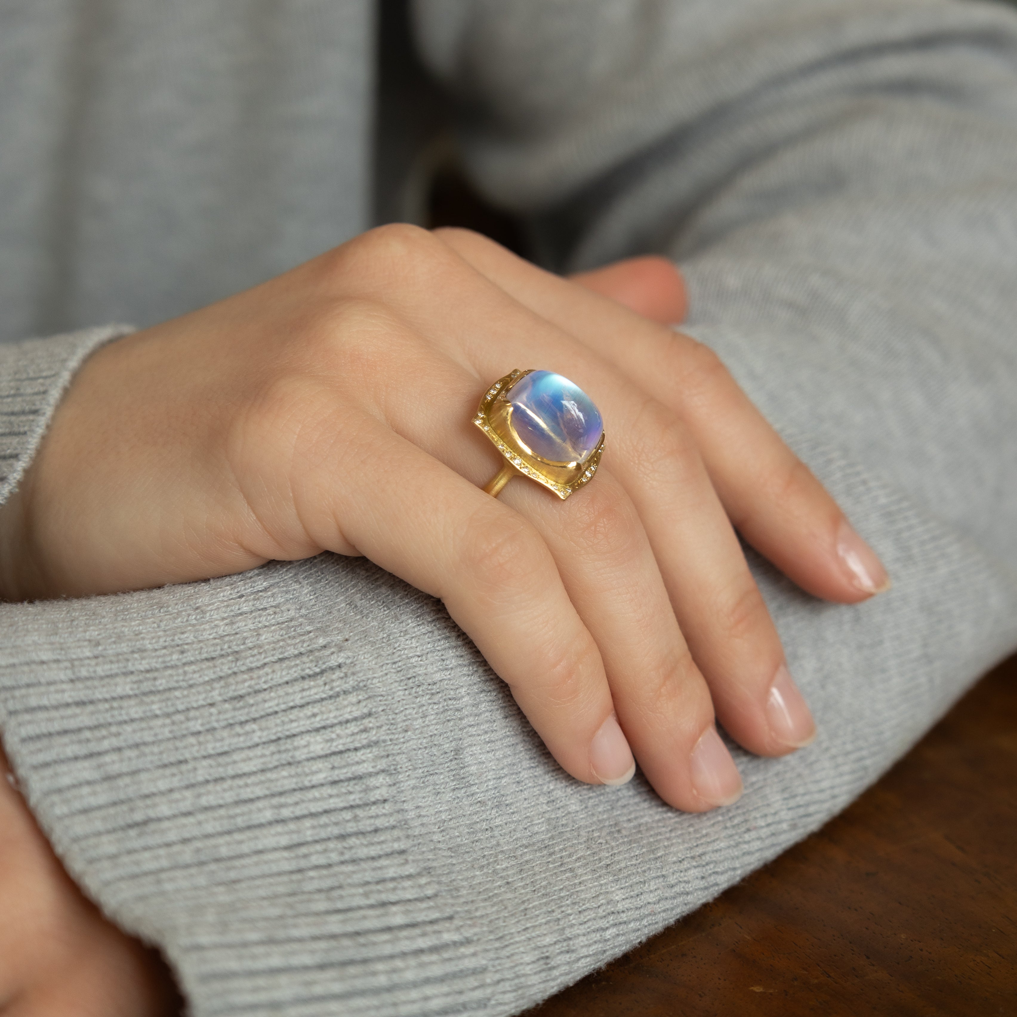 Wavy Cushion Moonstone Ring