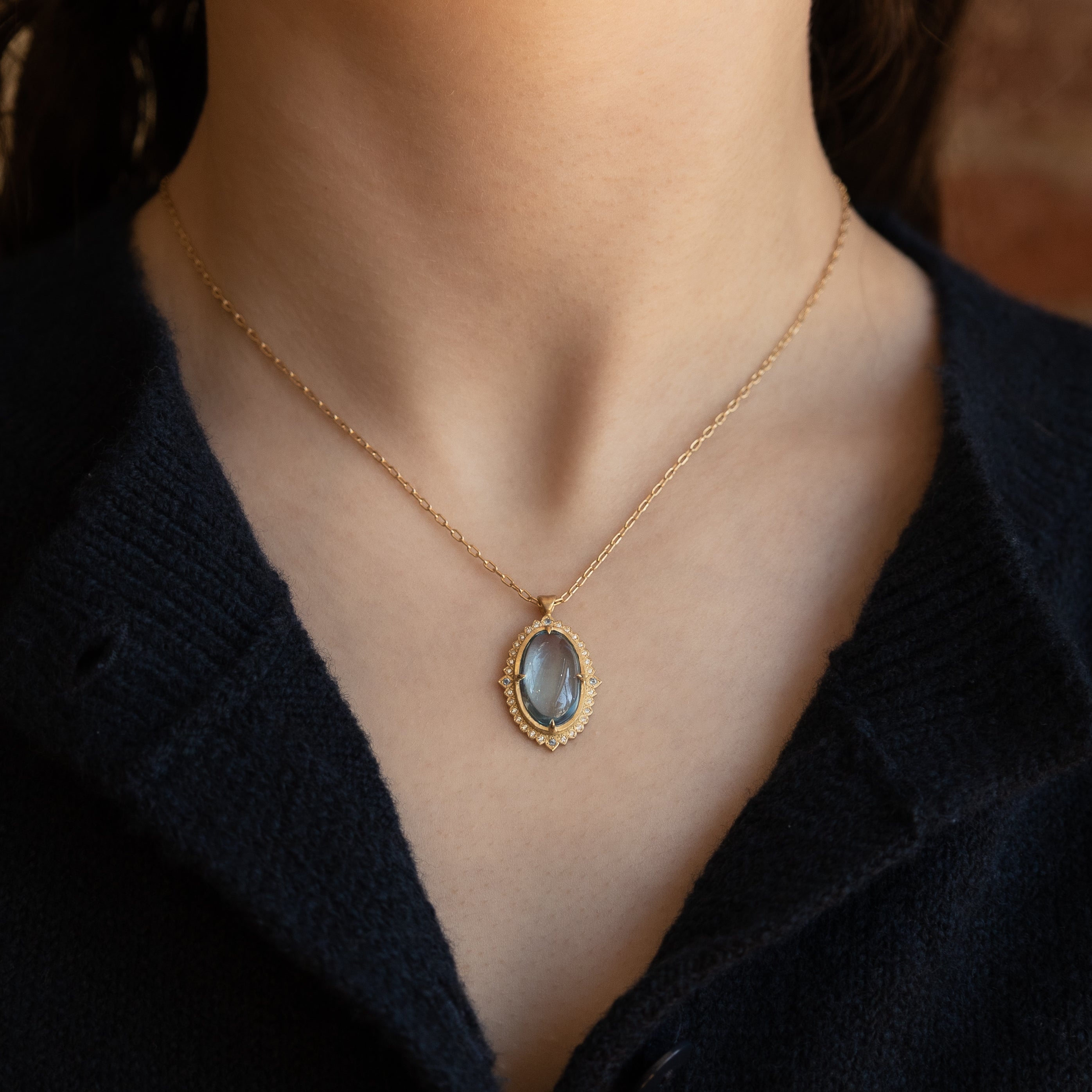 Oval Aquamarine Flame Pendant | Adel Chefridi