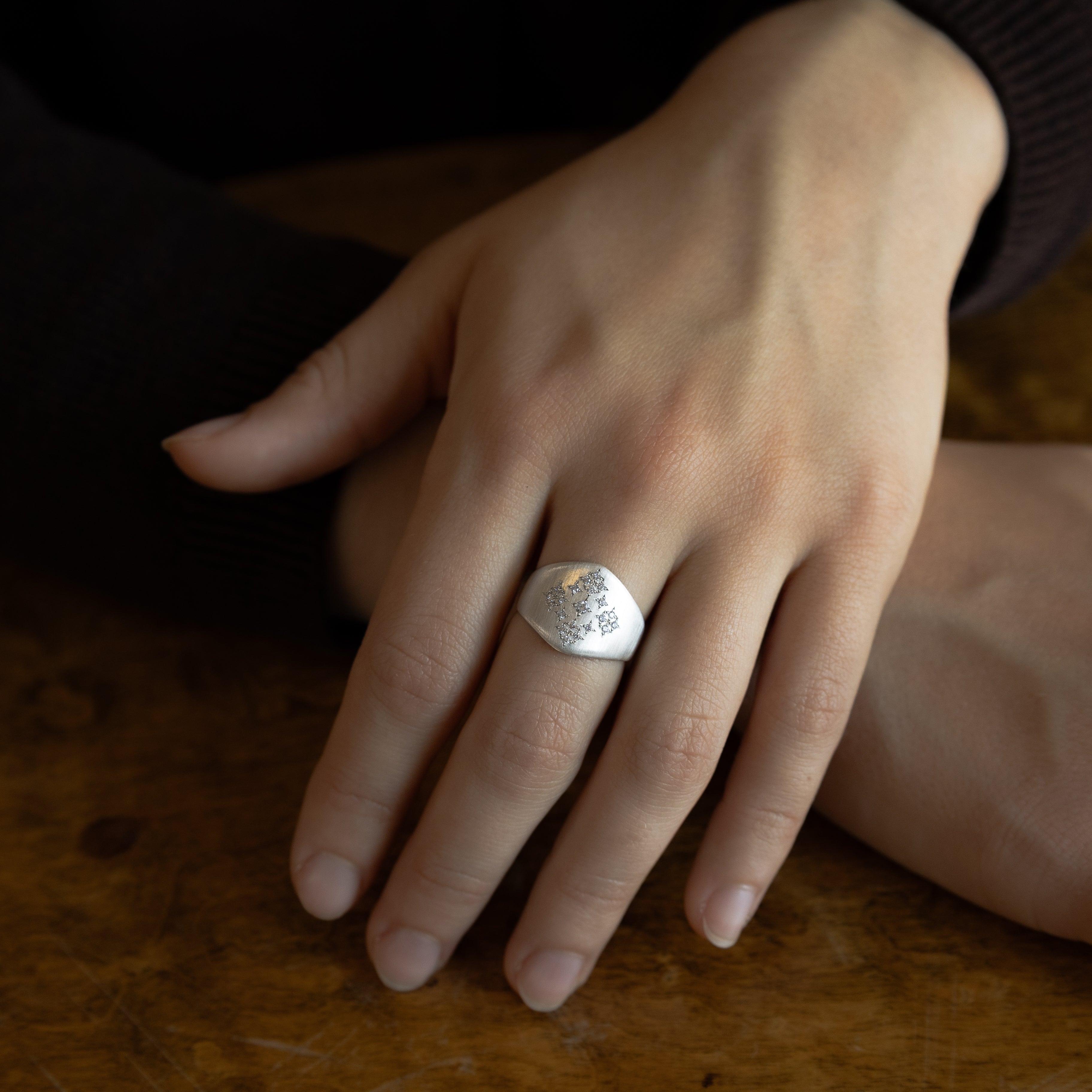 Moon & Stars Shield Ring in Silver