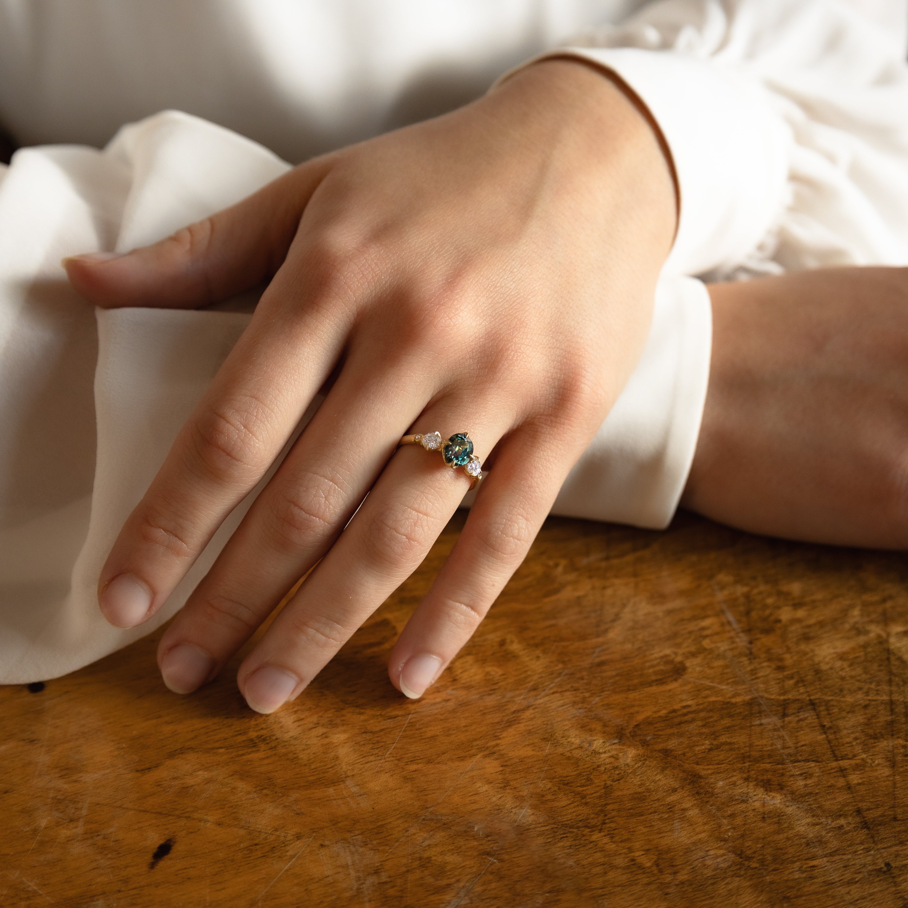 Green Sapphire Rambling Rose Ring - 1.52ct center