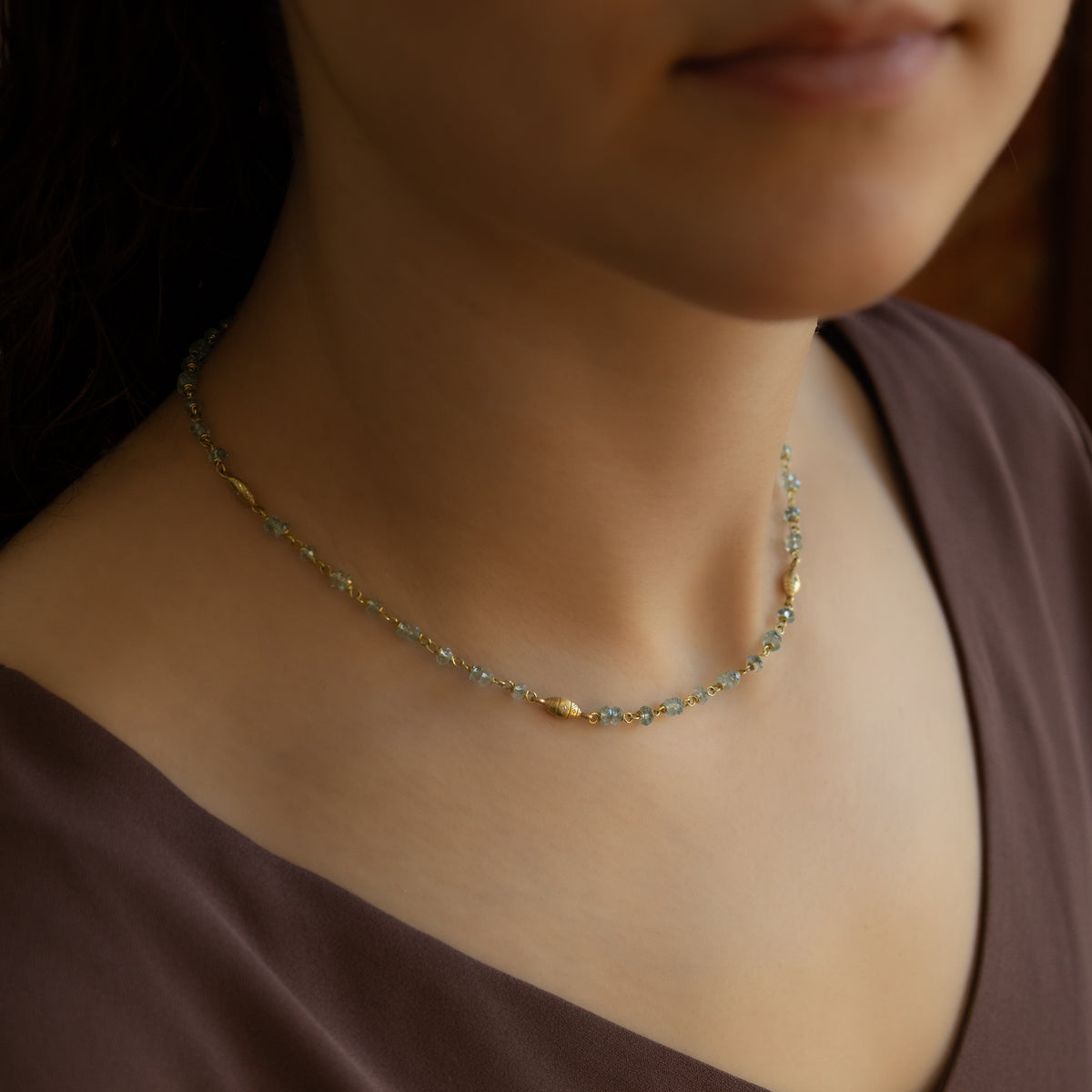 Aquamarine Beaded Necklace - 16 Inches