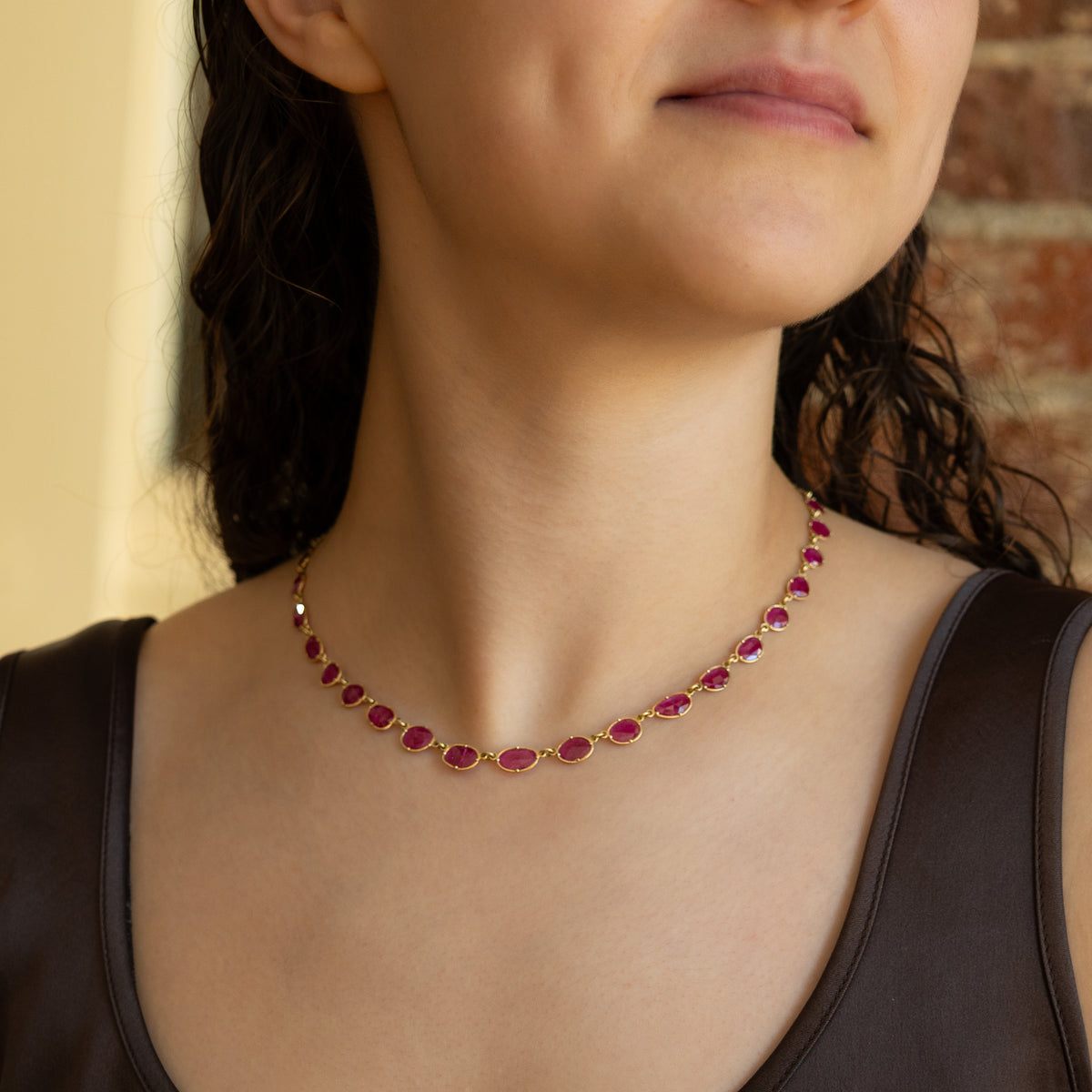 Rose Cut Ruby Rivière Necklace