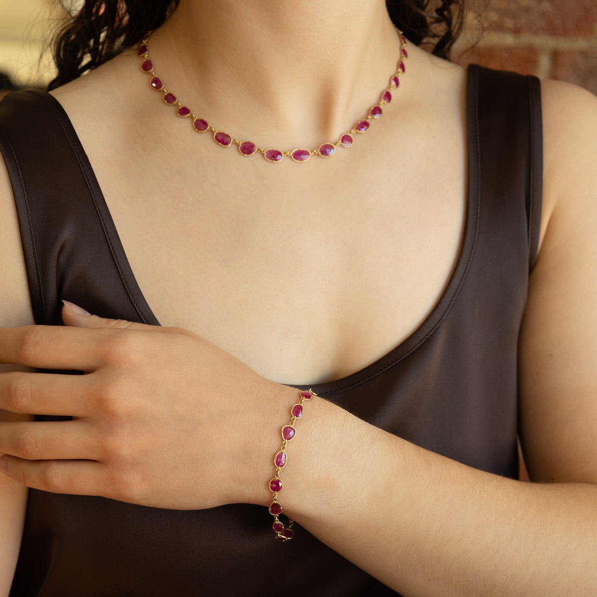 Rose Cut Ruby Rivière Necklace