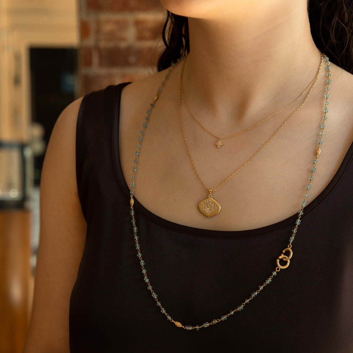 Aquamarine Beaded Necklace - 29.5 Inches