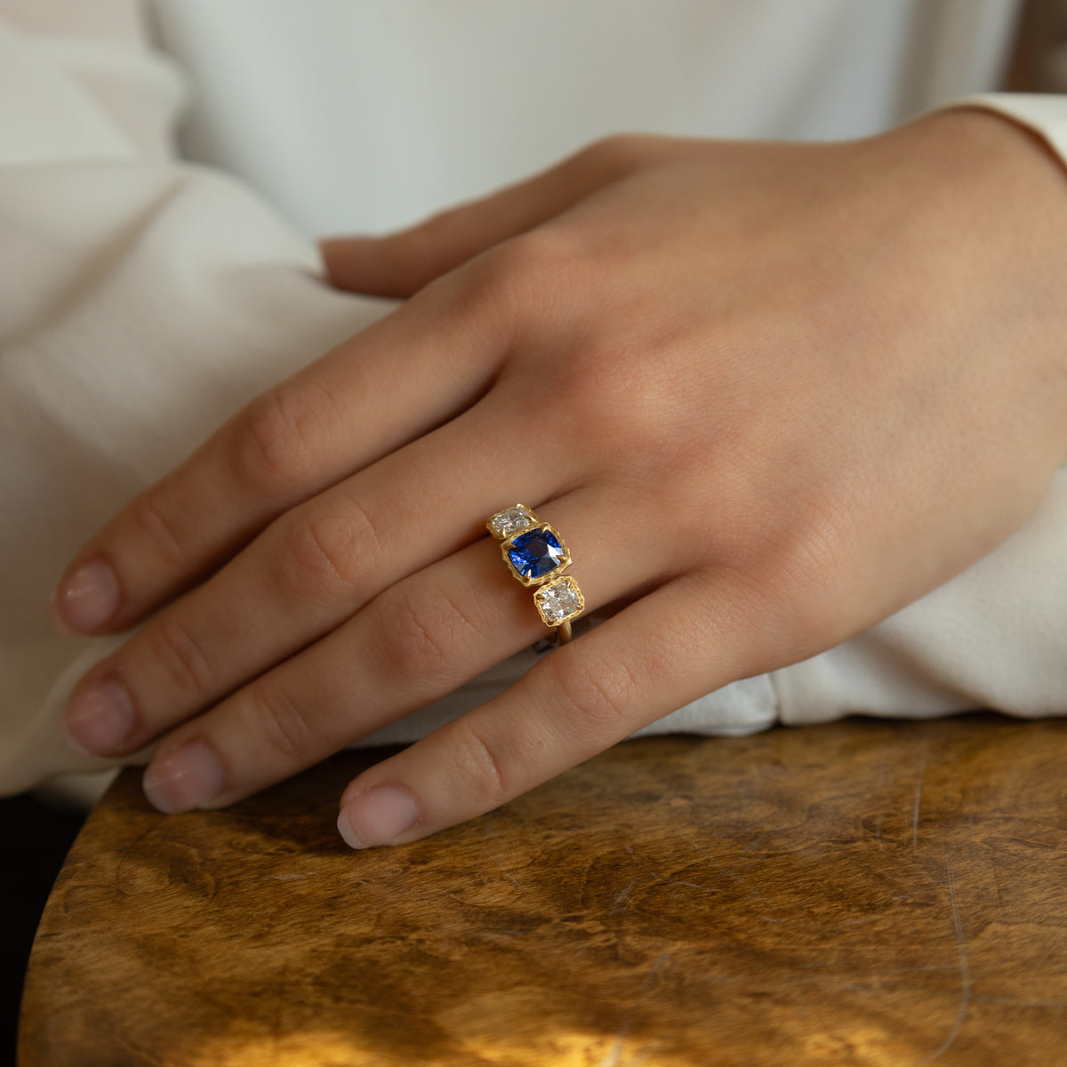 Three Stone Sapphire Lotus Ring - 2.05ct center