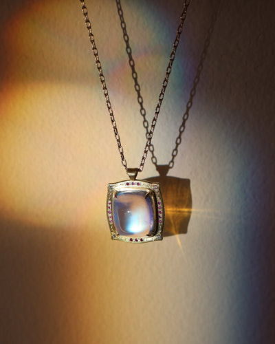 Rectangle Moonstone Pendant With Engraving