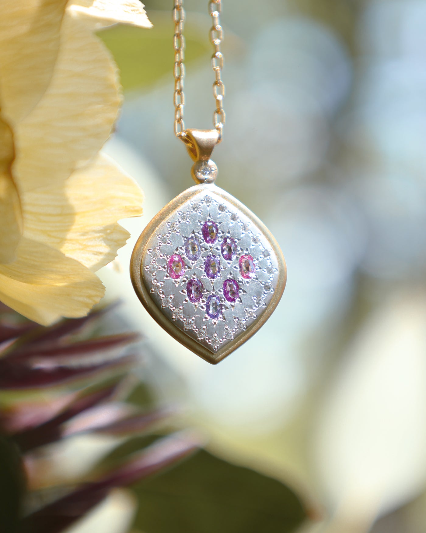 Two Tone Oval Sapphire Pendant