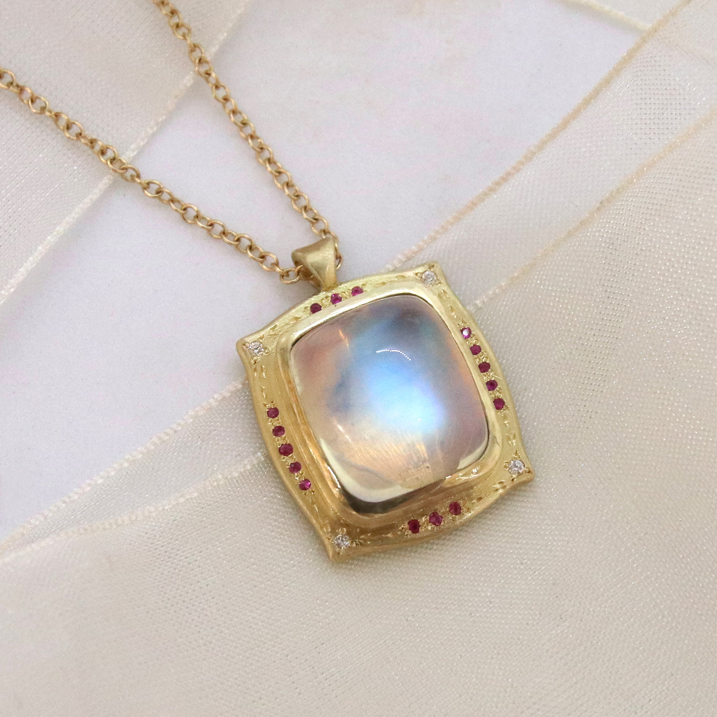 Rectangle Moonstone Pendant With Engraving