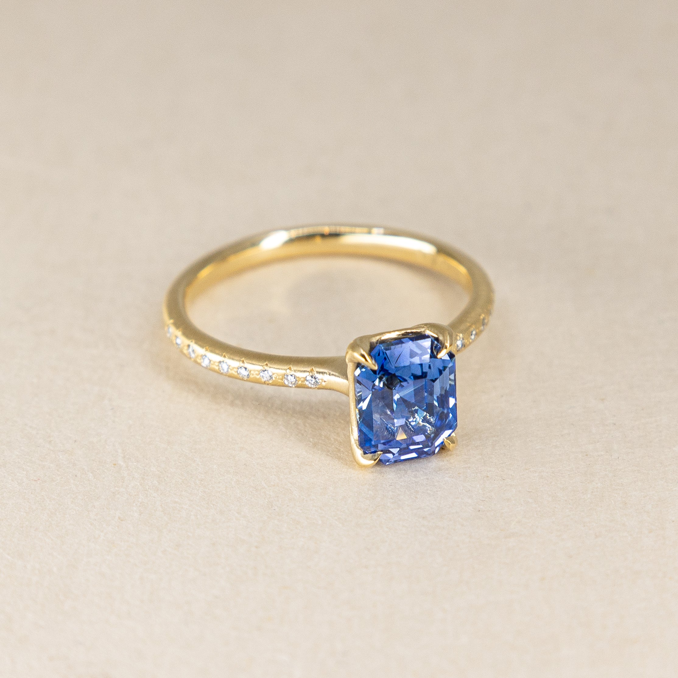 Step Cut Sapphire Rosehip Ring