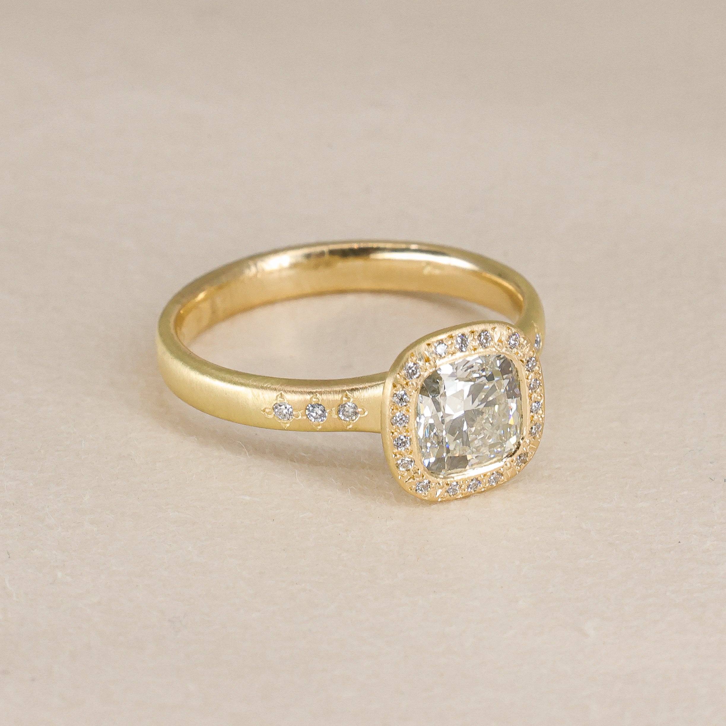 Woven Halo Cushion Diamond Ring
