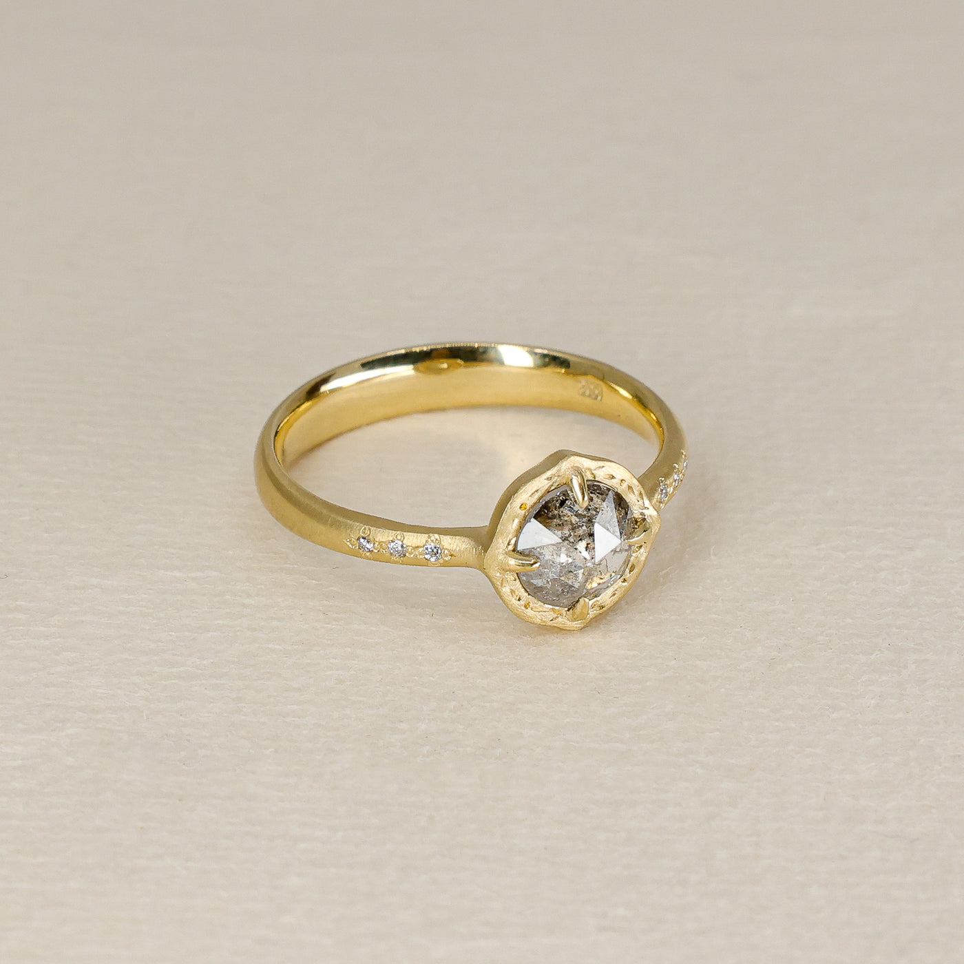 Salt & Pepper Rose Cut Prong Ring