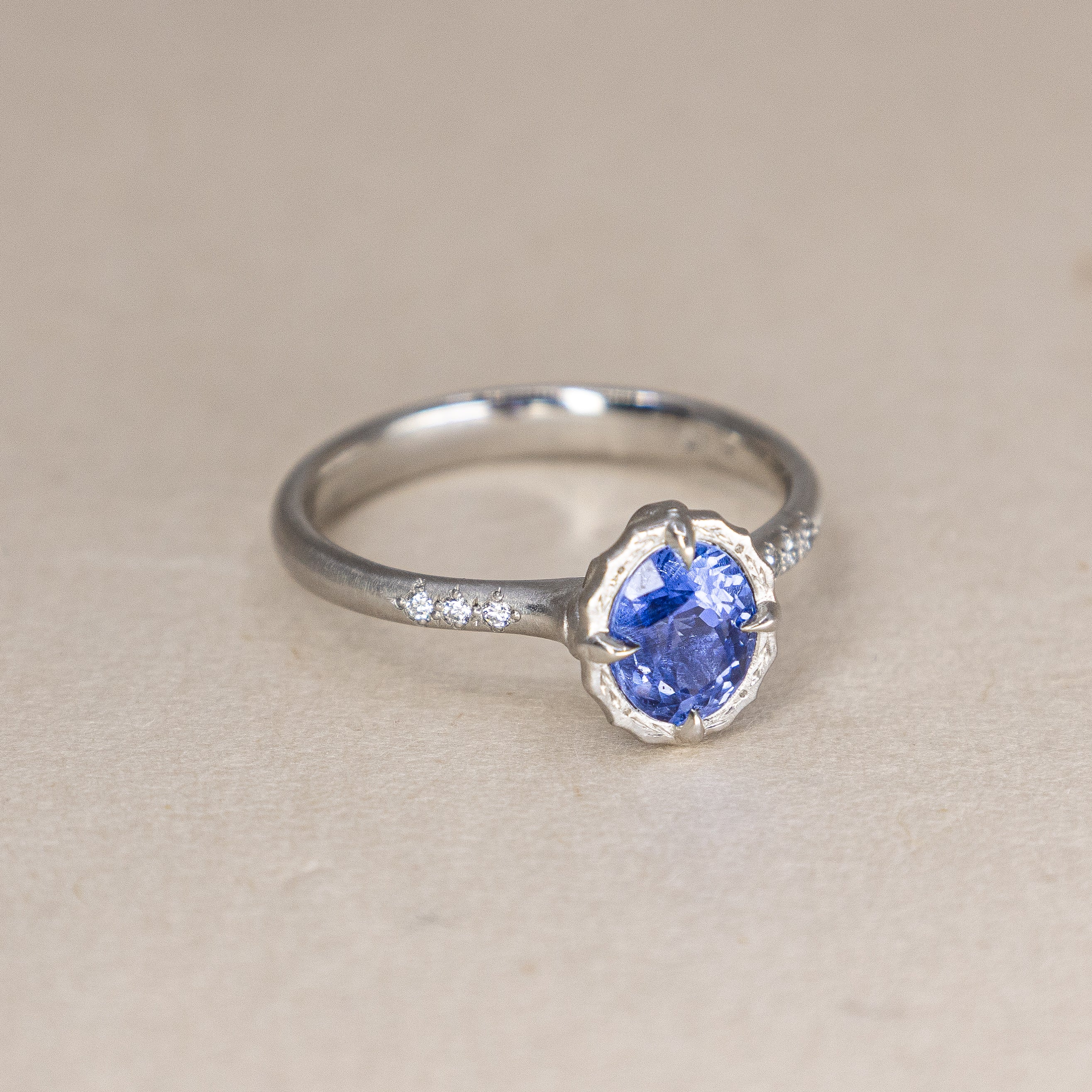 Oval Sapphire Platinum Lotus Ring