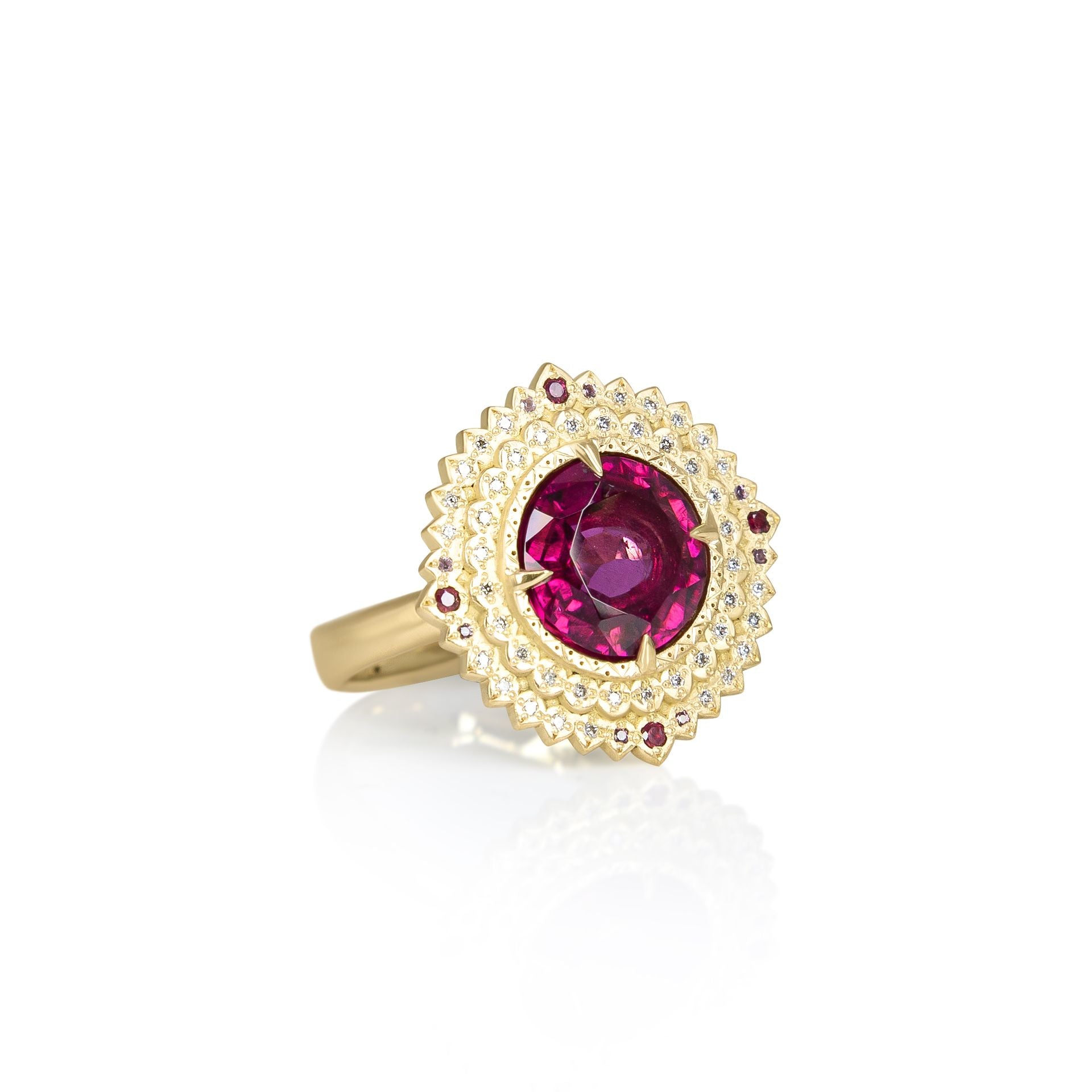 Rubellite Double Halo Flame Ring
