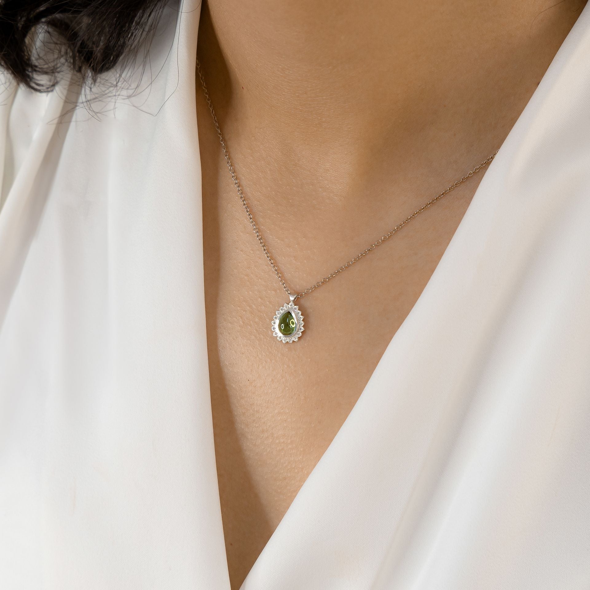 Green Tourmaline Silver Flame Pendant