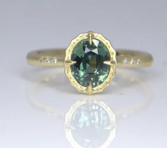 Green Sapphire Oval Lotus Ring