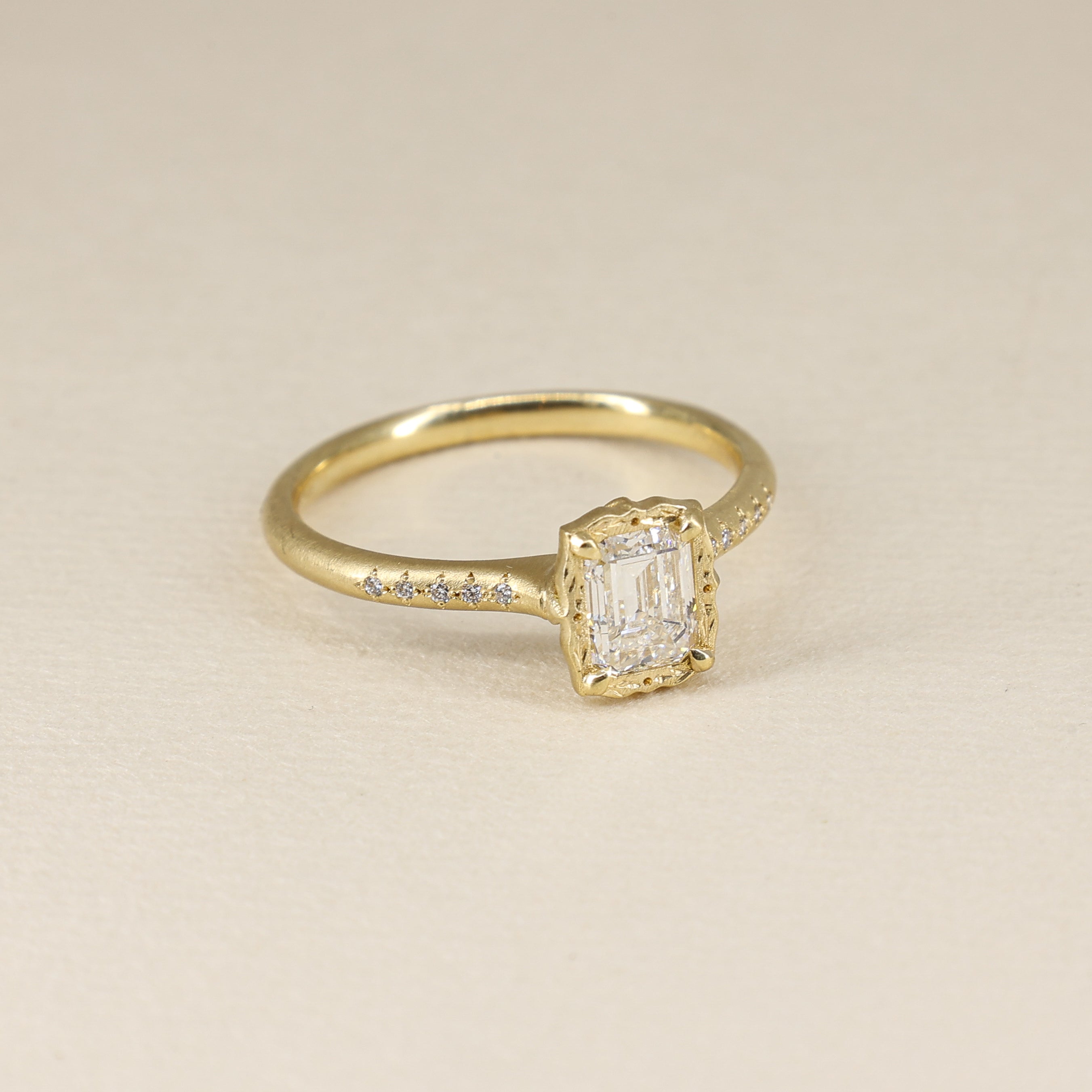 Emerald Cut Lotus Ring