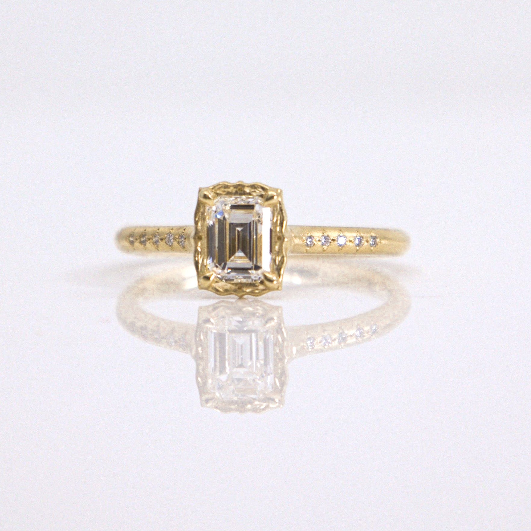Emerald Cut Lotus Ring