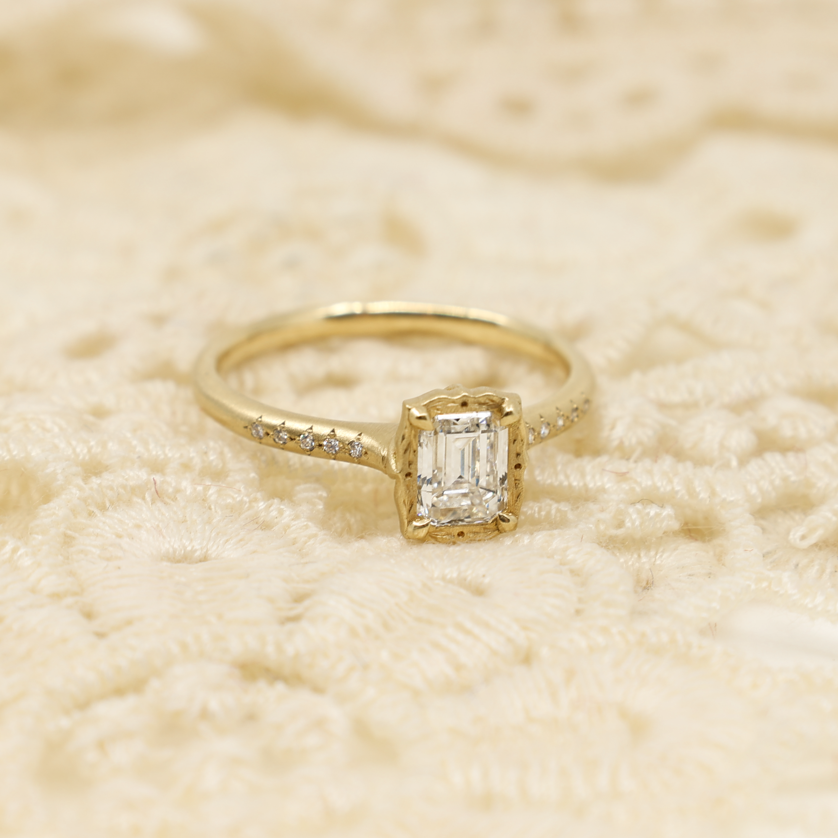 Emerald Cut Lotus Ring