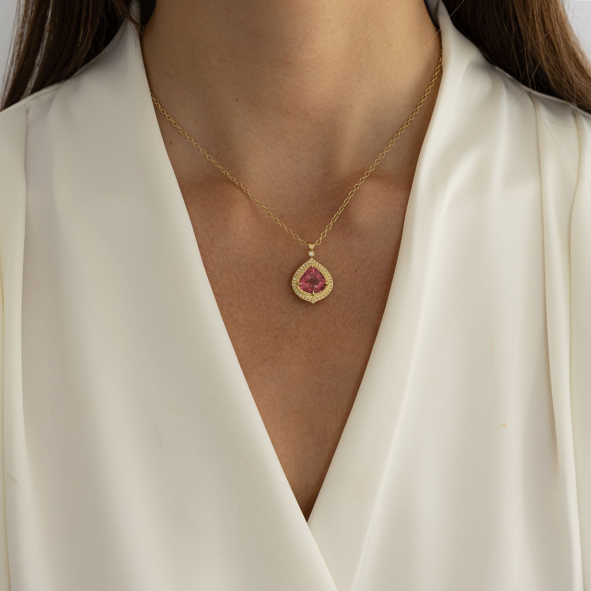 Pink Tourmaline Halo Pendant